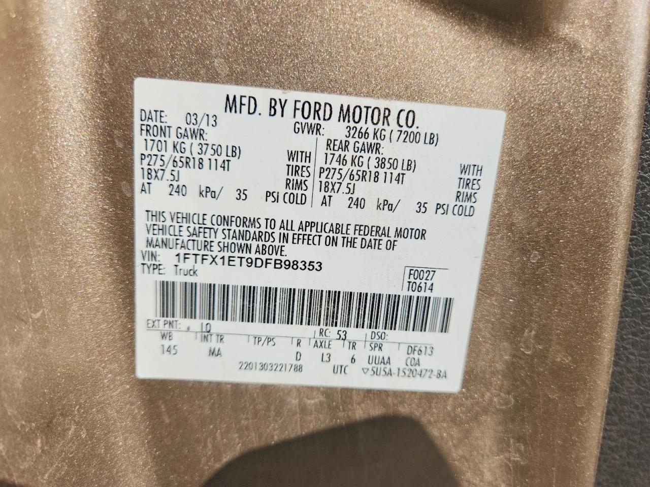 2013 Ford F150 Super Cab Gold vin: 1FTFX1ET9DFB98353