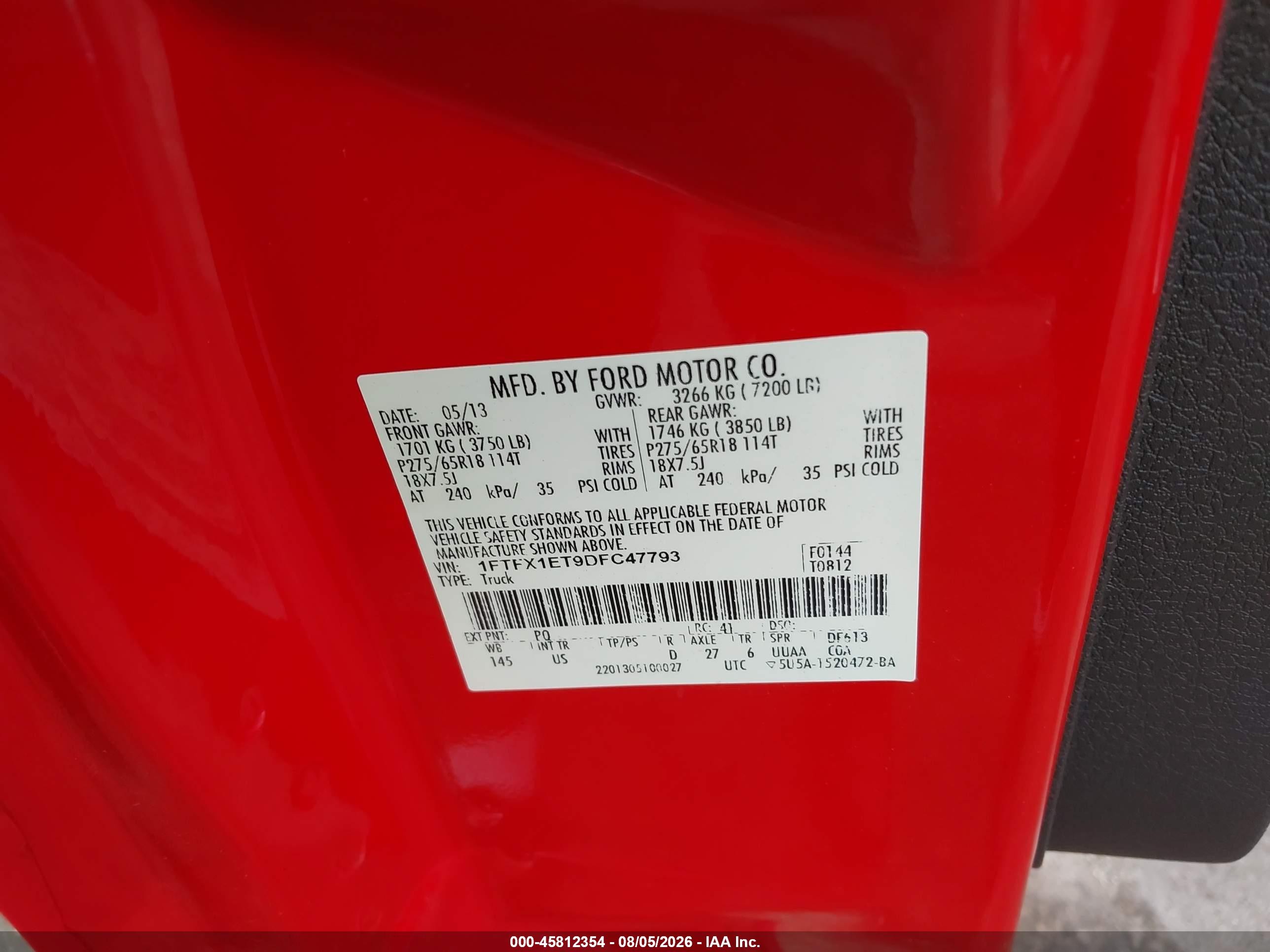 2013 Ford F-150 Xlt Red vin: 1FTFX1ET9DFC47793