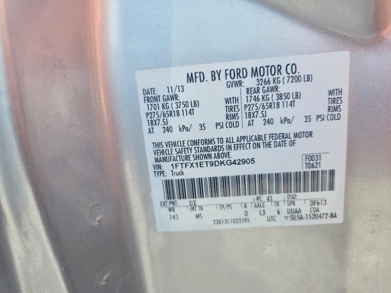 2013 Ford F150 Super Cab Silver vin: 1FTFX1ET9DKG42905