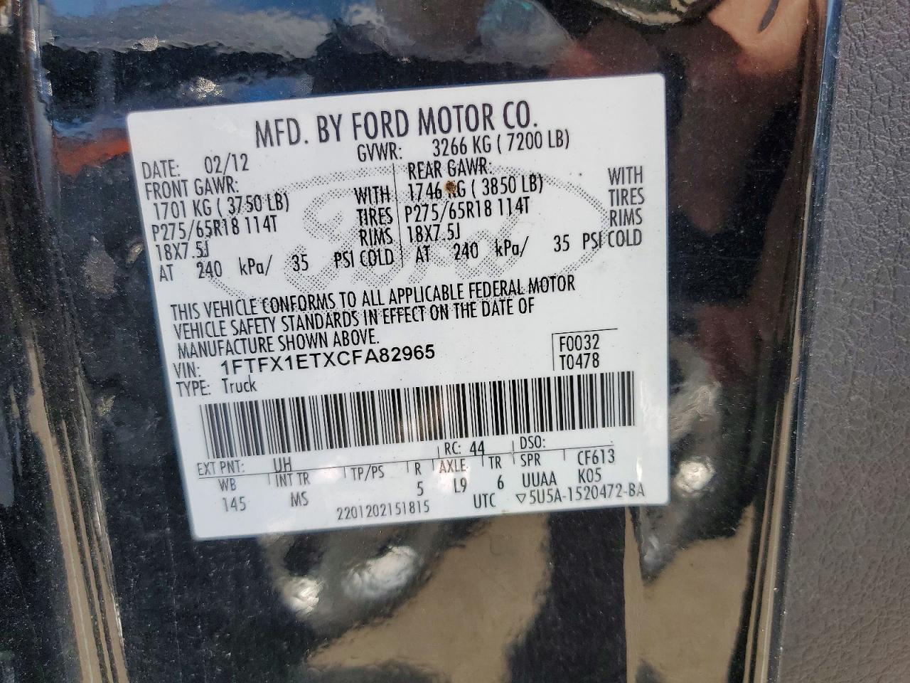 2012 Ford F150 Super Cab Black vin: 1FTFX1ETXCFA82965