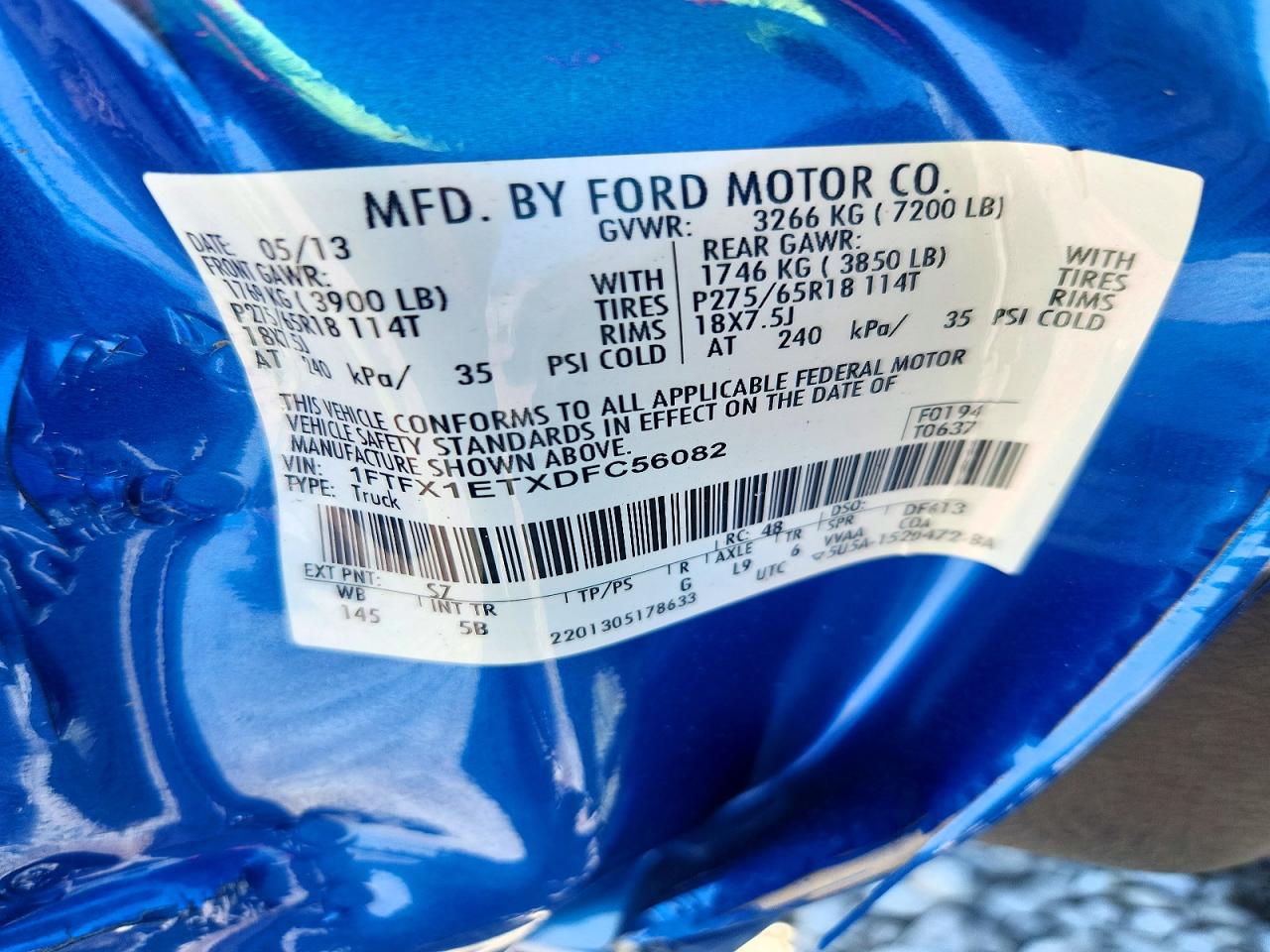 2013 Ford F150 Super Cab Blue vin: 1FTFX1ETXDFC56082