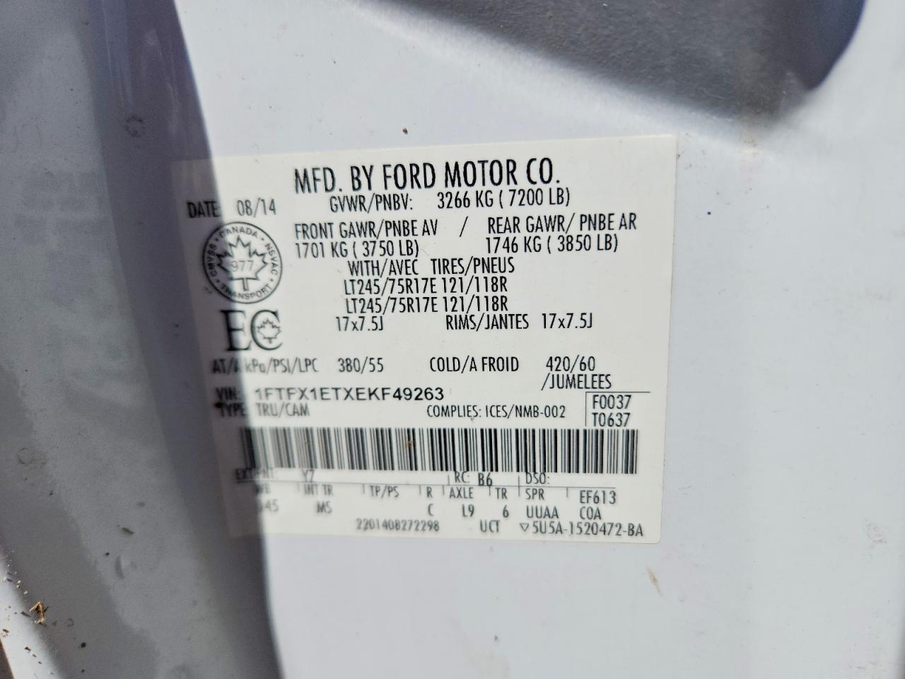 2014 Ford F150 Super Cab White vin: 1FTFX1ETXEKF49263