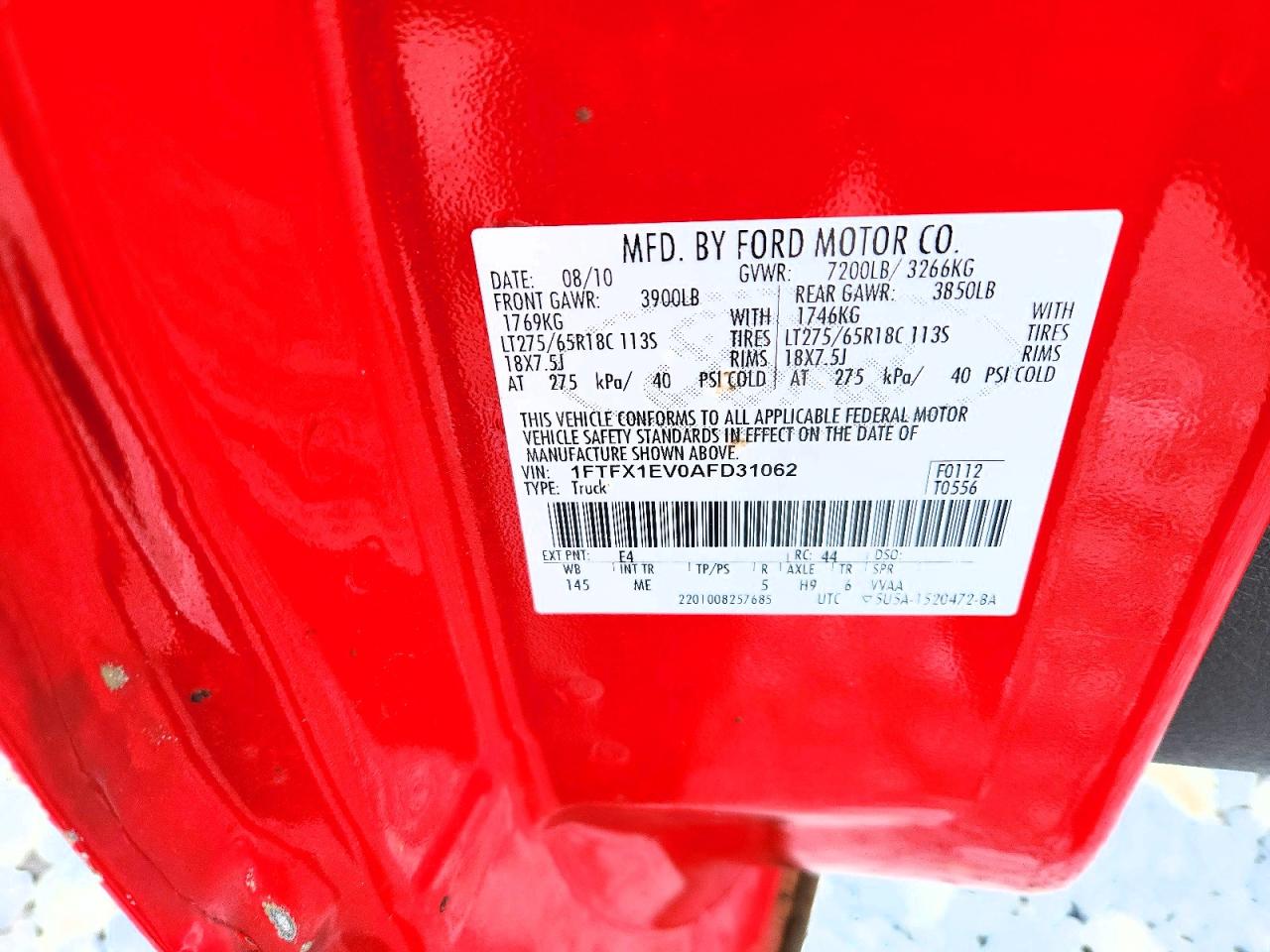 2010 Ford F150 Super Cab Red vin: 1FTFX1EV0AFD31062