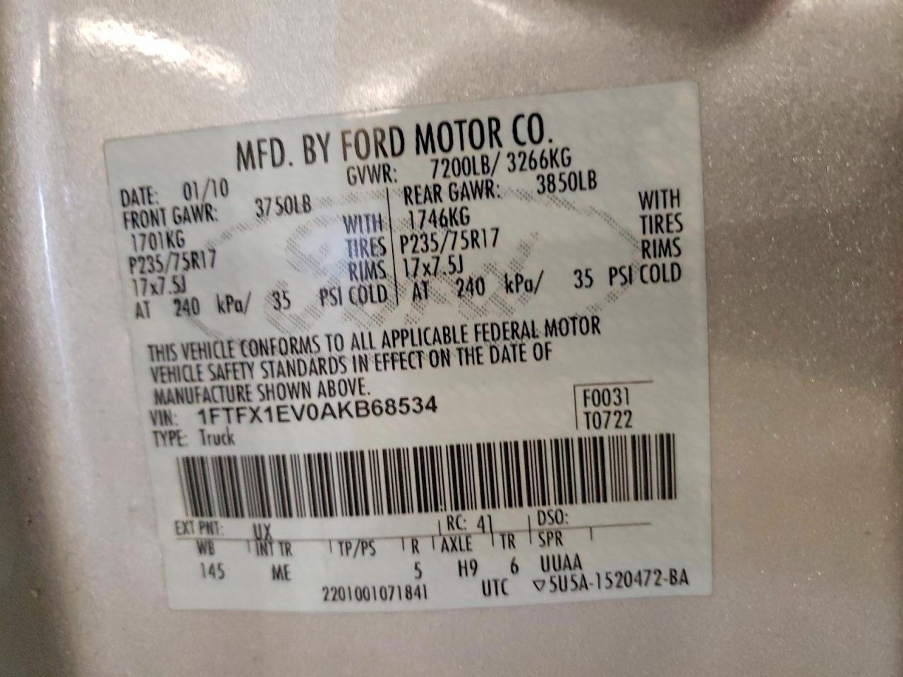 2010 Ford F150 Super Cab Silver vin: 1FTFX1EV0AKB68534