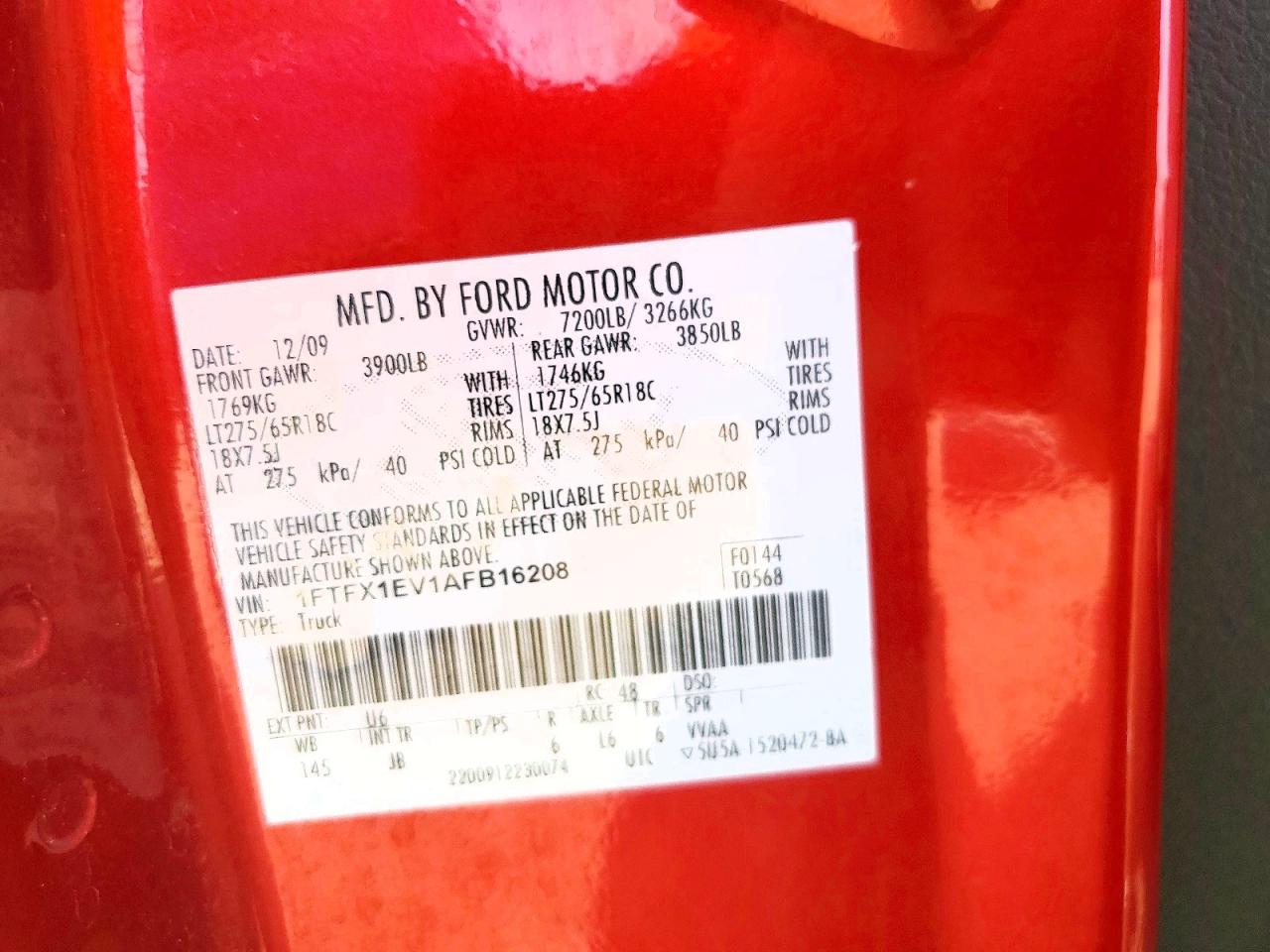 2010 Ford F150 Super Cab Red vin: 1FTFX1EV1AFB16208