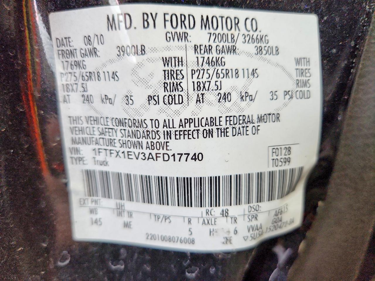 2010 Ford F150 Super Cab Black vin: 1FTFX1EV3AFD17740