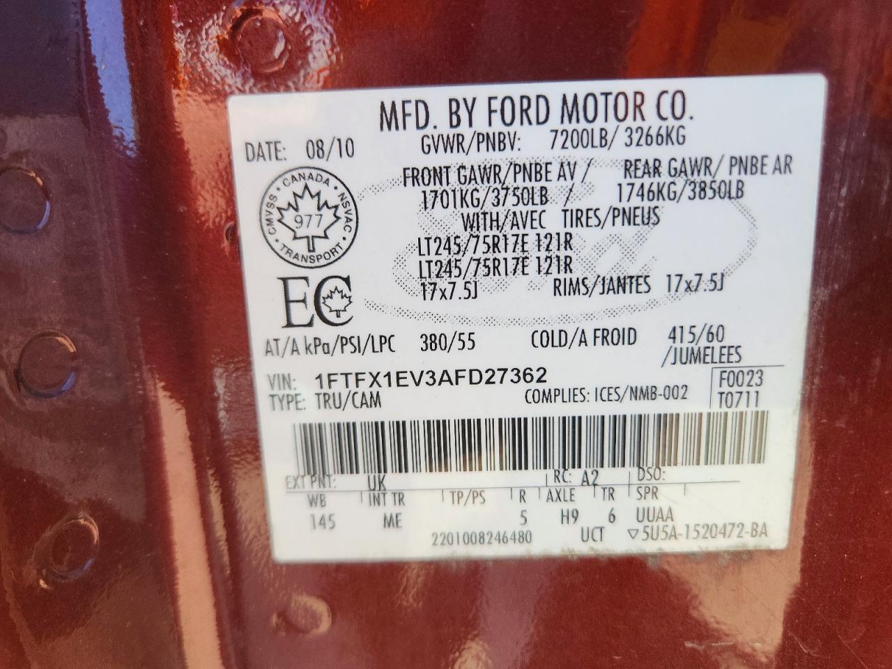 2010 Ford F150 Super Cab Burgundy vin: 1FTFX1EV3AFD27362