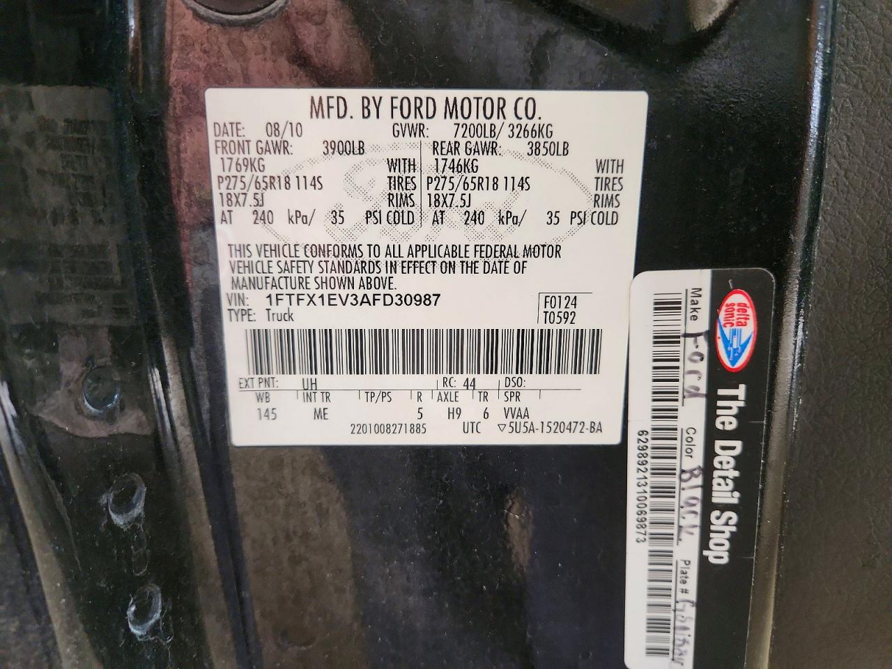 2010 Ford F150 Super Cab Black vin: 1FTFX1EV3AFD30987