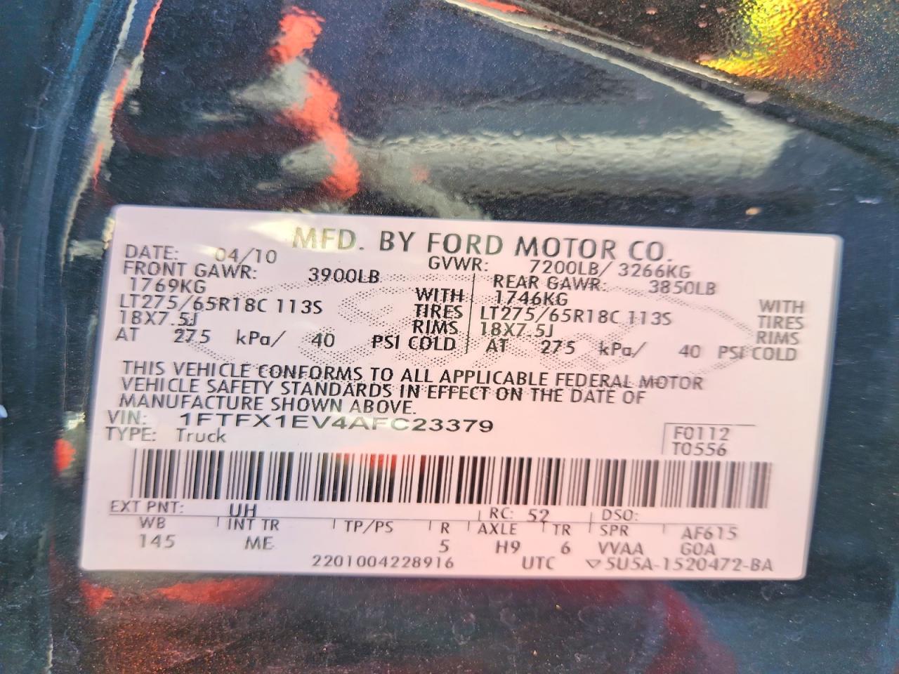 2010 Ford F150 Super Cab Black vin: 1FTFX1EV4AFC23379