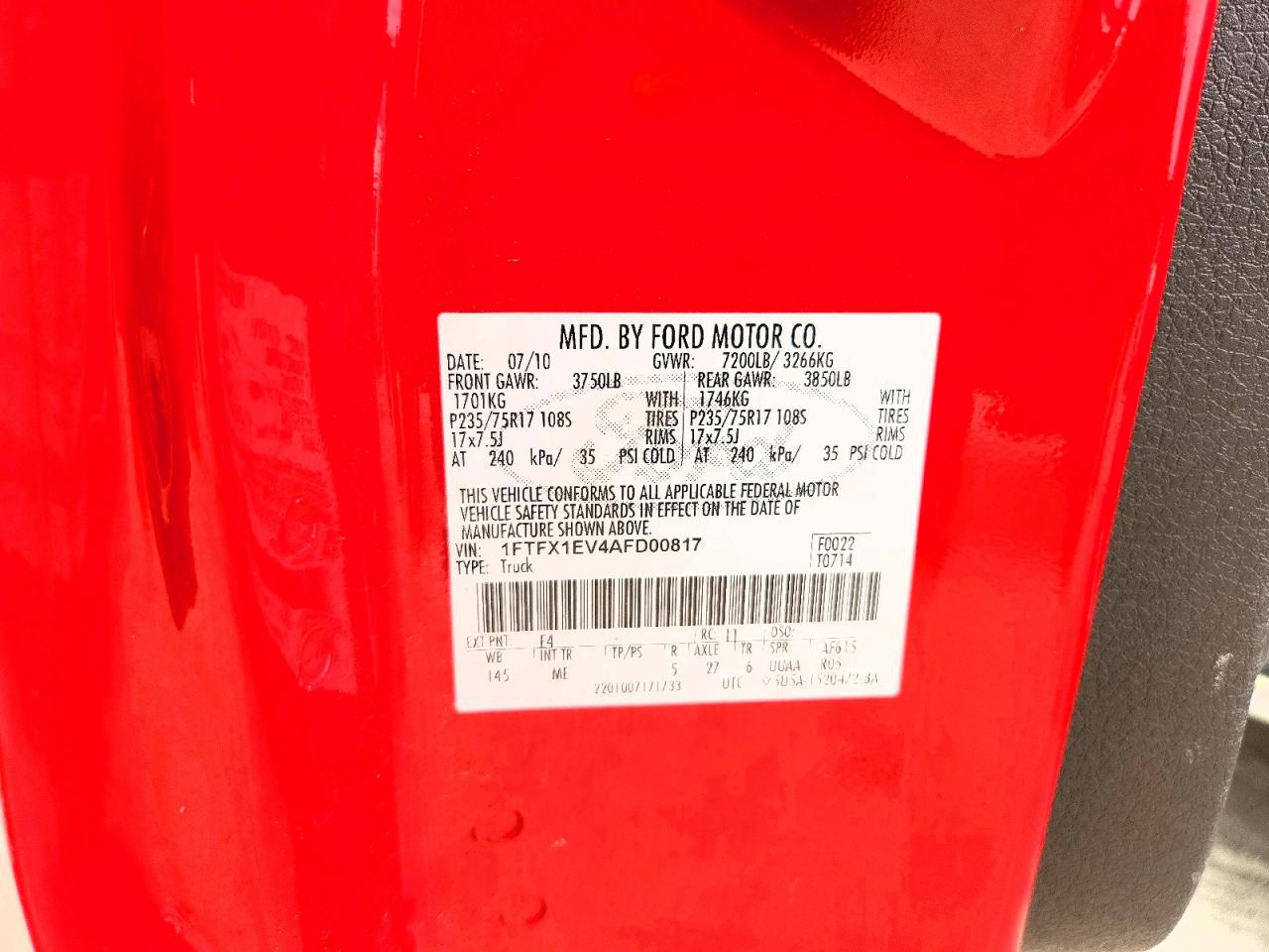 2010 Ford F150 Super Cab Red vin: 1FTFX1EV4AFD00817