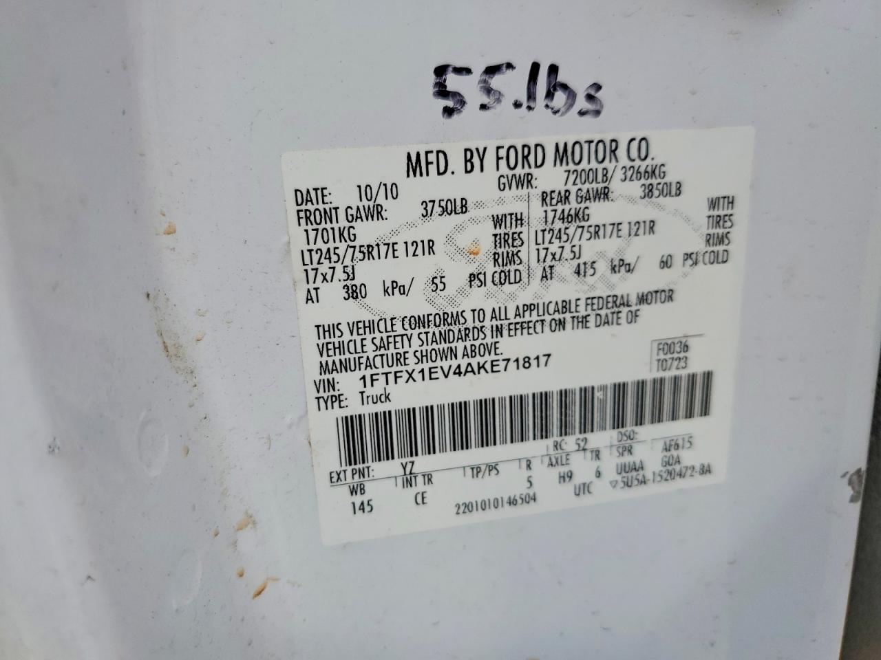 2010 Ford F150 Super Cab White vin: 1FTFX1EV4AKE71817