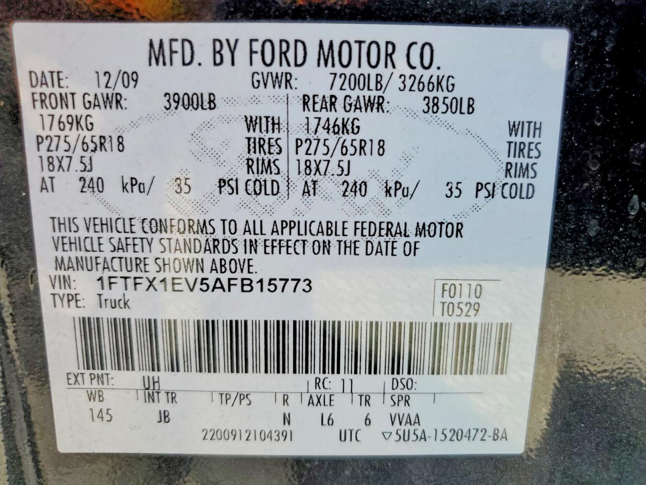 2010 Ford F150 Super Cab Black vin: 1FTFX1EV5AFB15773