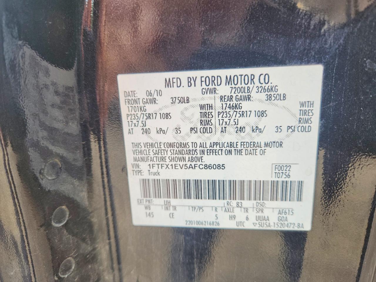 2010 Ford F150 Super Cab Black vin: 1FTFX1EV5AFC86085