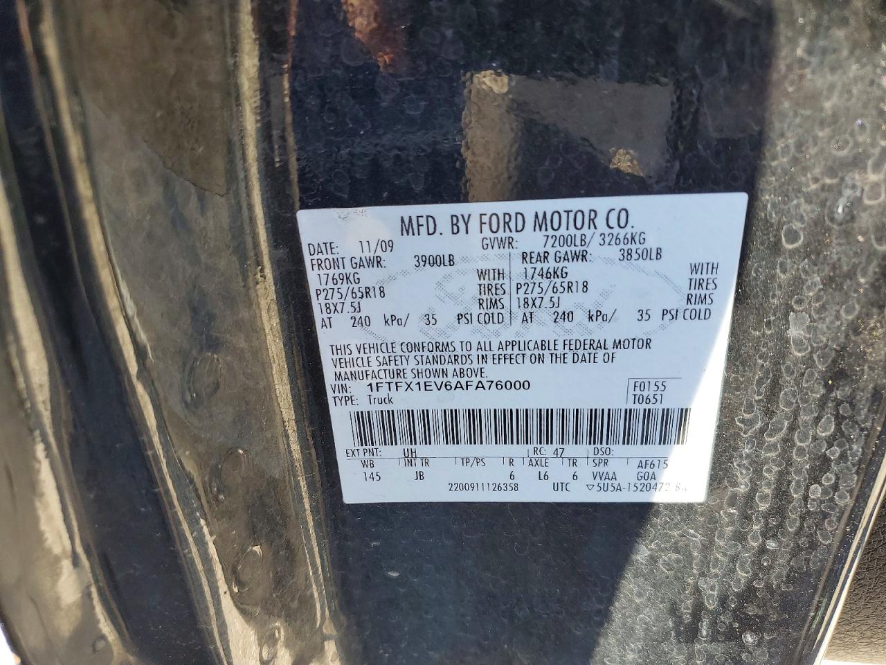 2010 Ford F150 Super Cab Черный vin: 1FTFX1EV6AFA76000