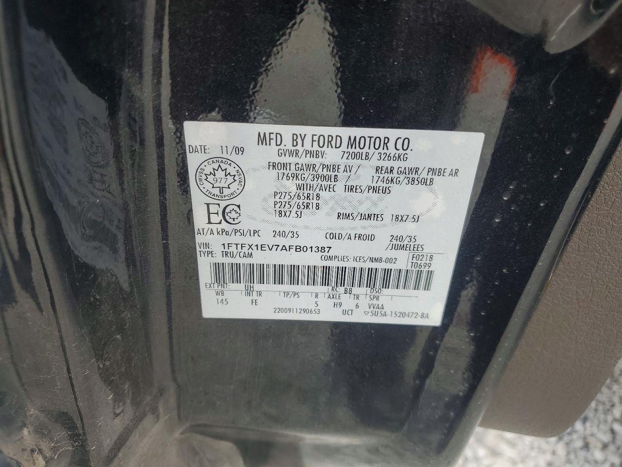 2010 Ford F150 Super Cab Black vin: 1FTFX1EV7AFB01387