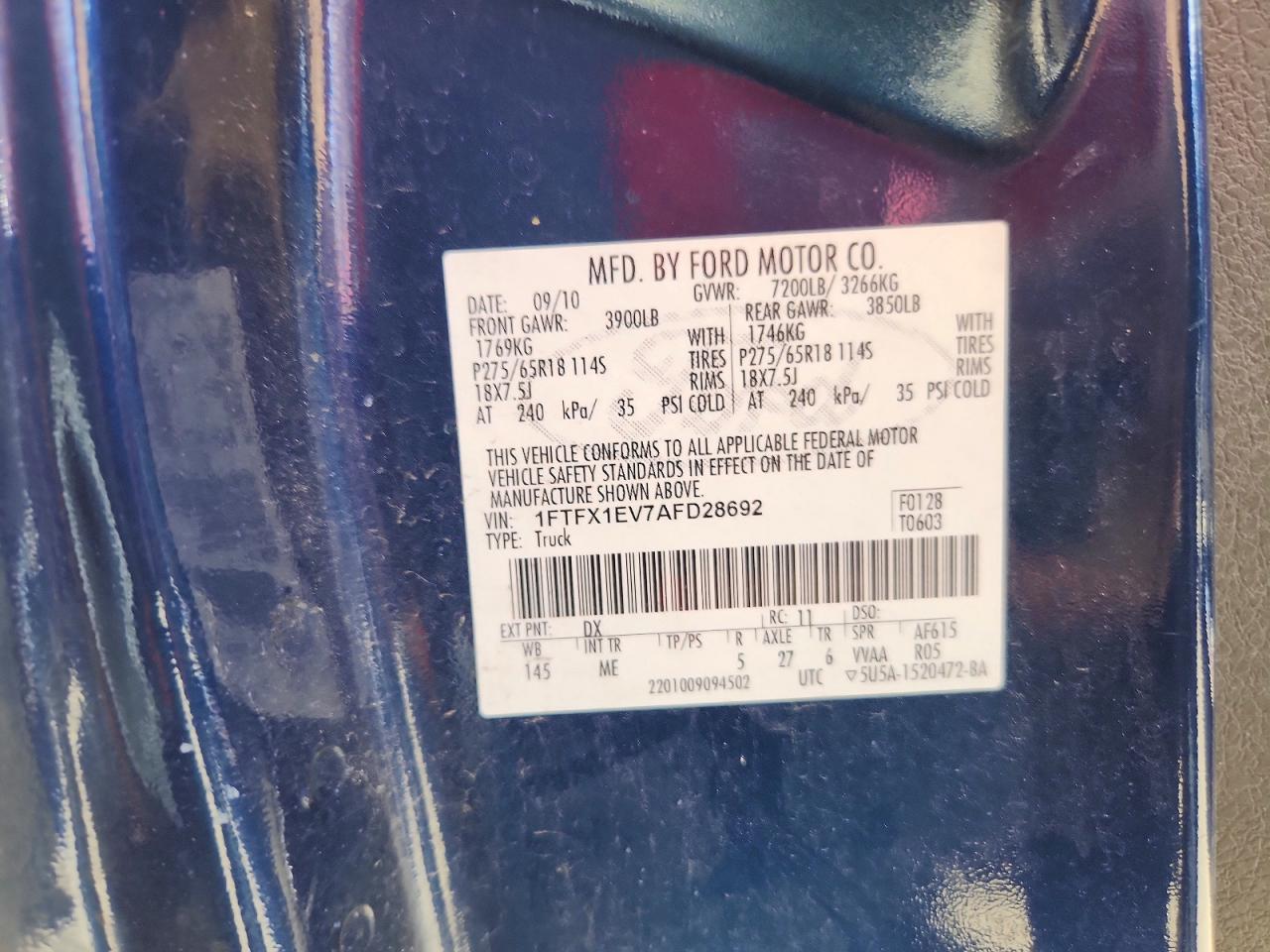 2010 Ford F150 Super Cab Blue vin: 1FTFX1EV7AFD28692