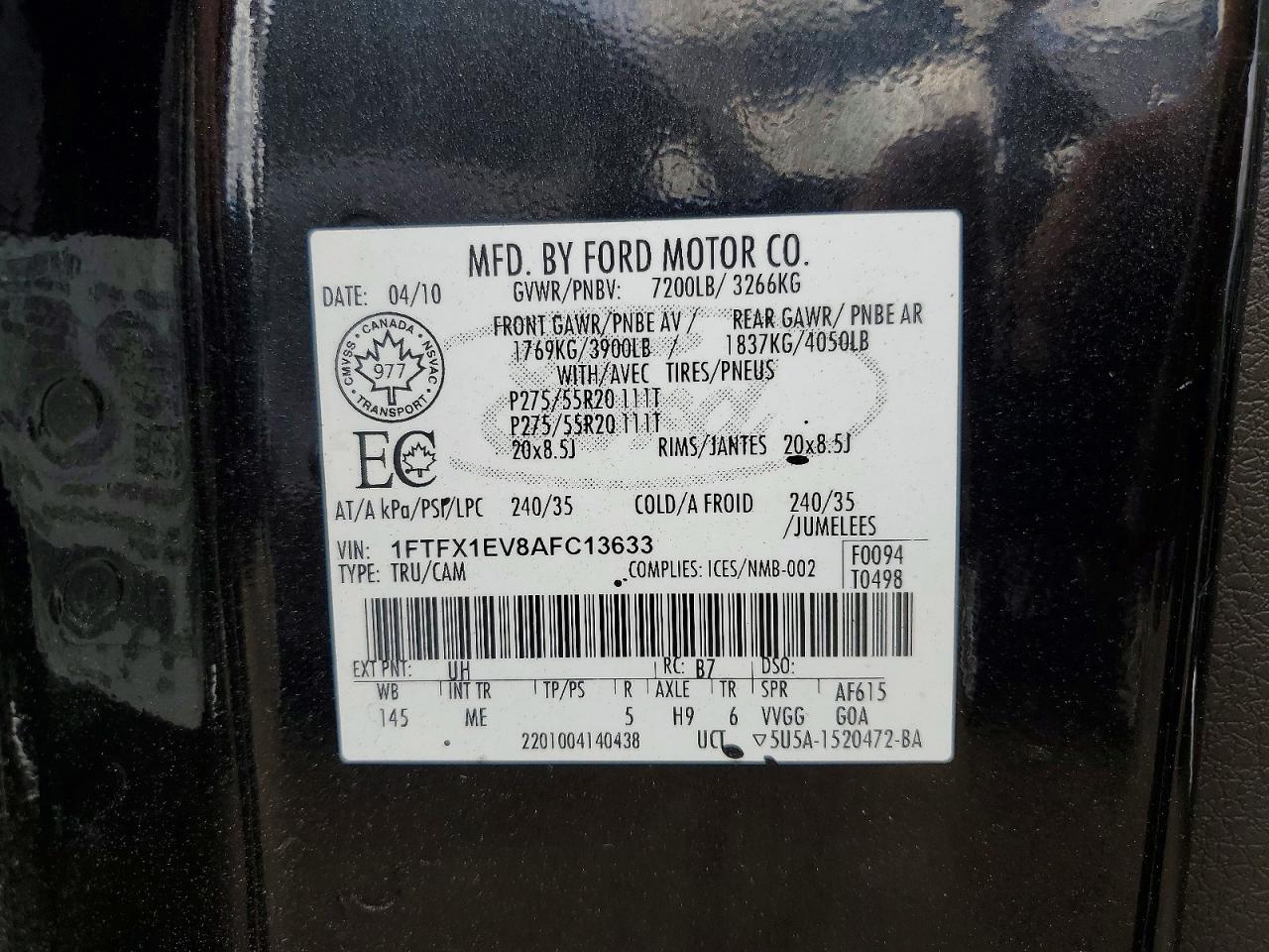 2010 Ford F150 Super Cab Black vin: 1FTFX1EV8AFC13633