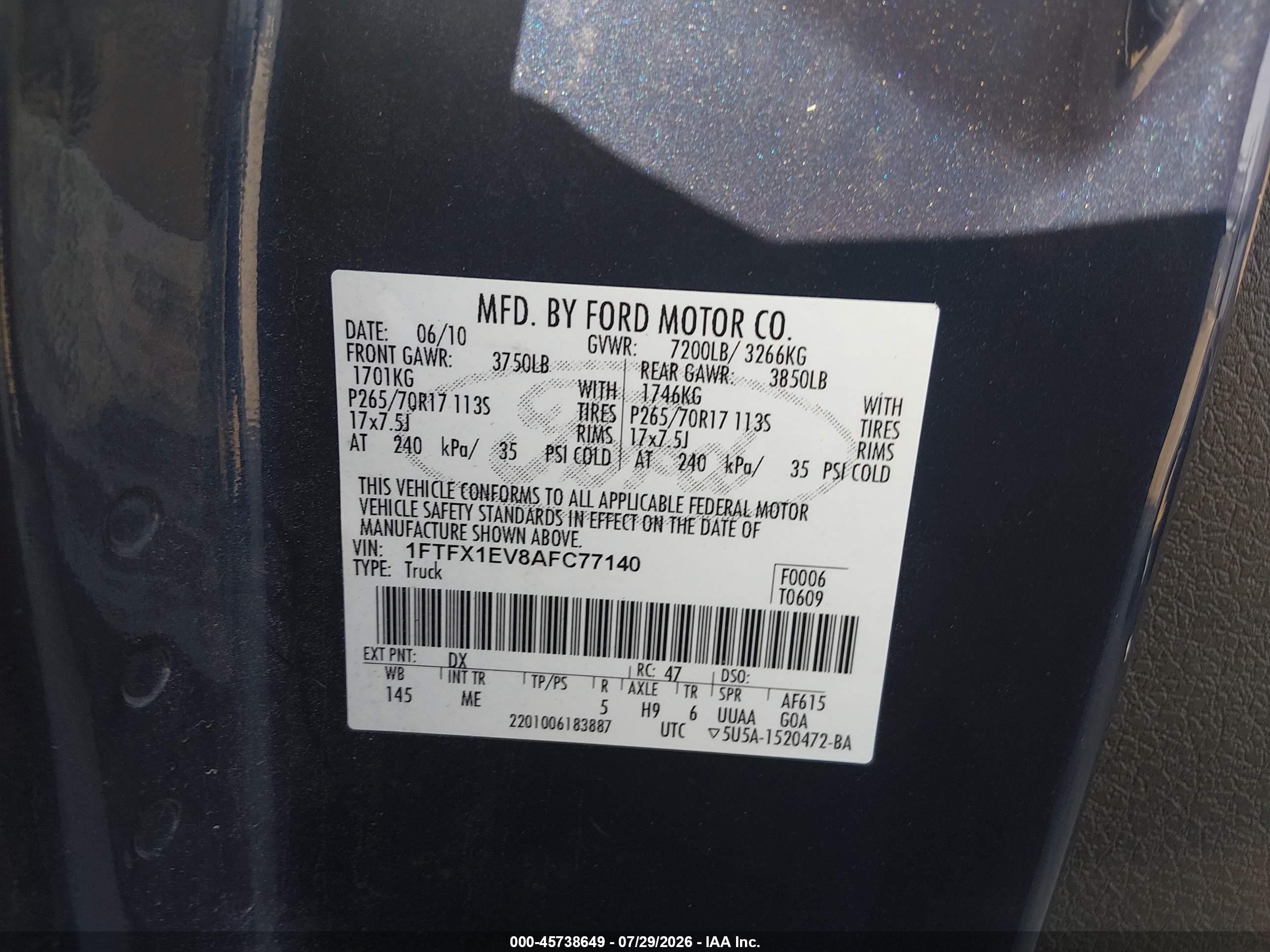 2010 Ford F150 Super Cab Blue vin: 1FTFX1EV8AFC77140