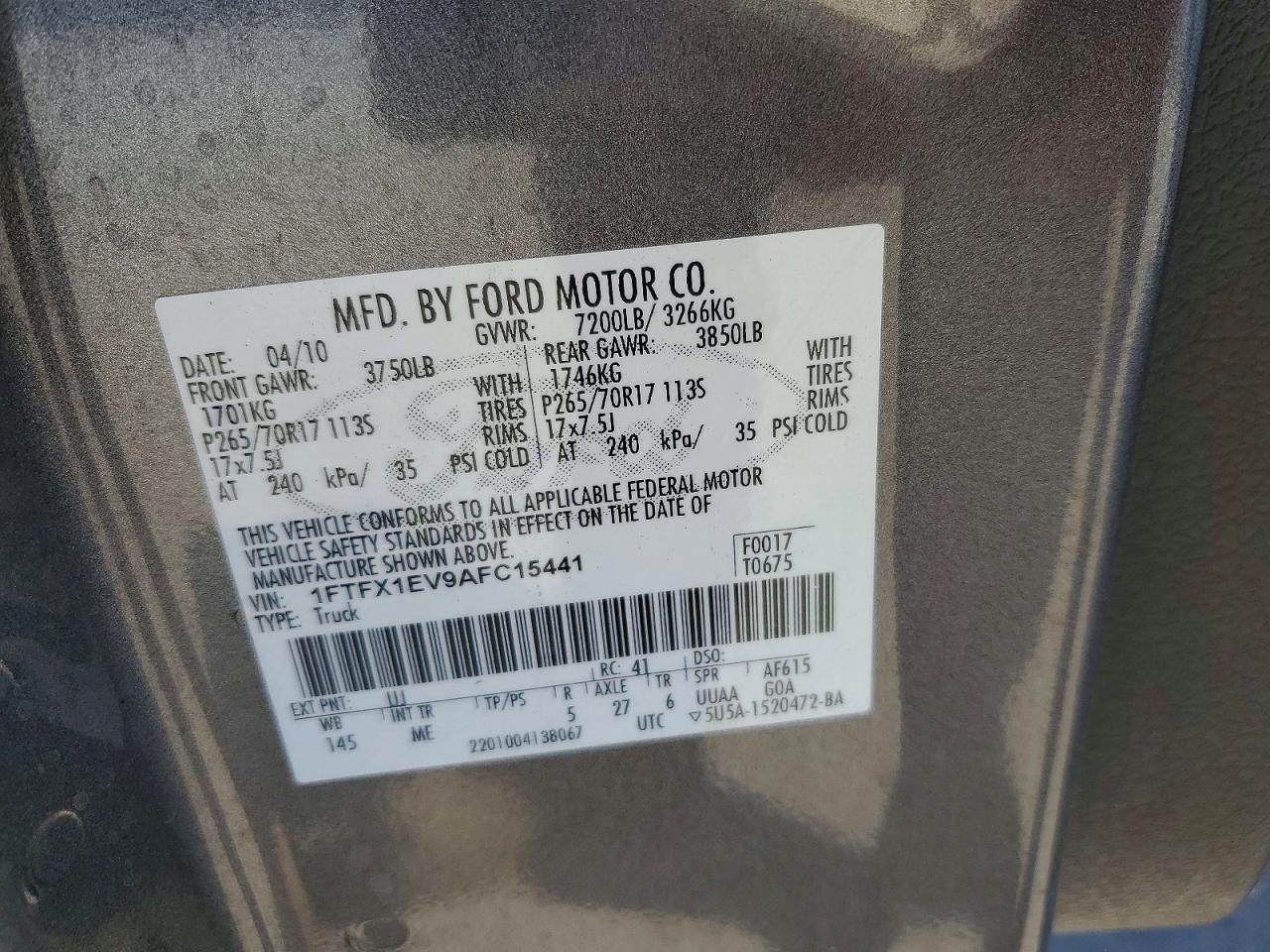 2010 Ford F150 Super Cab Gray vin: 1FTFX1EV9AFC15441