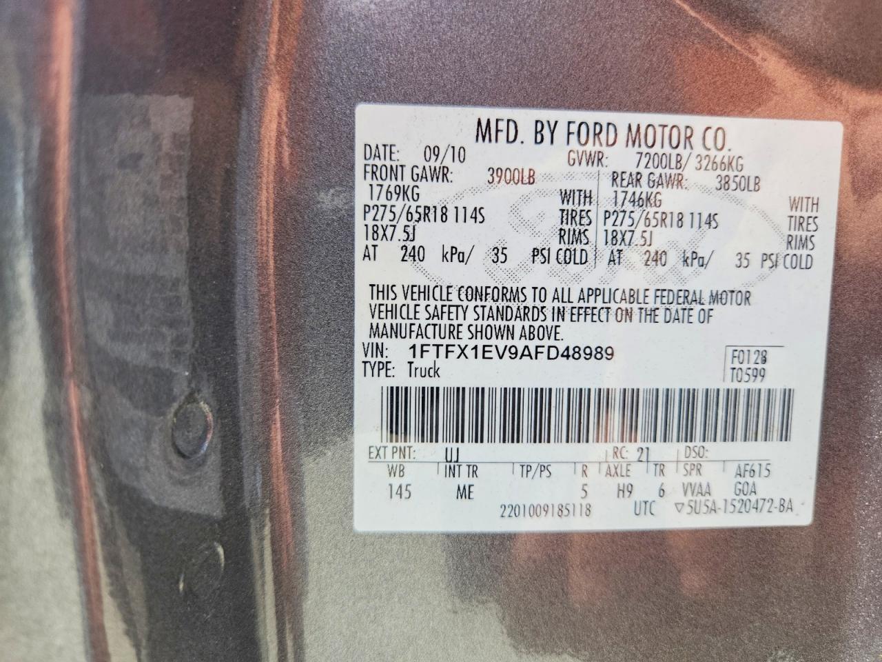 2010 Ford F150 Super Cab Silver vin: 1FTFX1EV9AFD48989