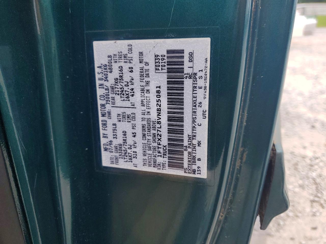 1997 Ford F250 Green vin: 1FTFX27L8VNB25081