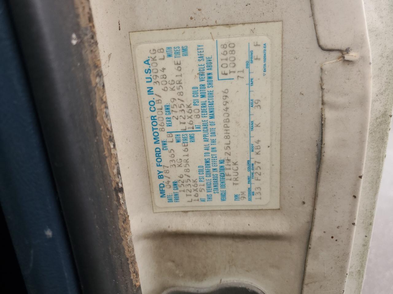 1987 Ford F250 Beige vin: 1FTHF25L8HPB04996