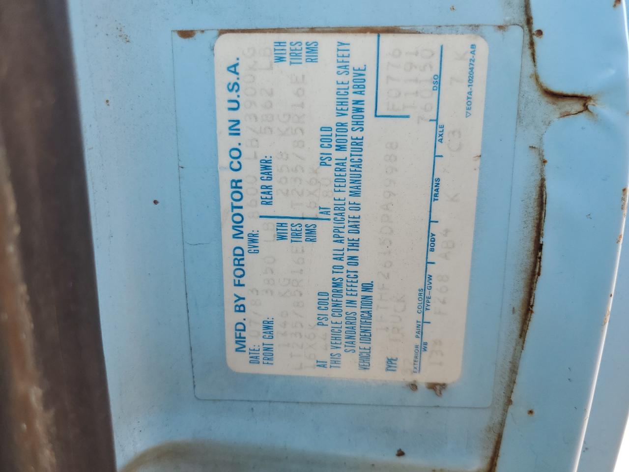 1983 Ford F250 Blue vin: 1FTHF2615DPA99988