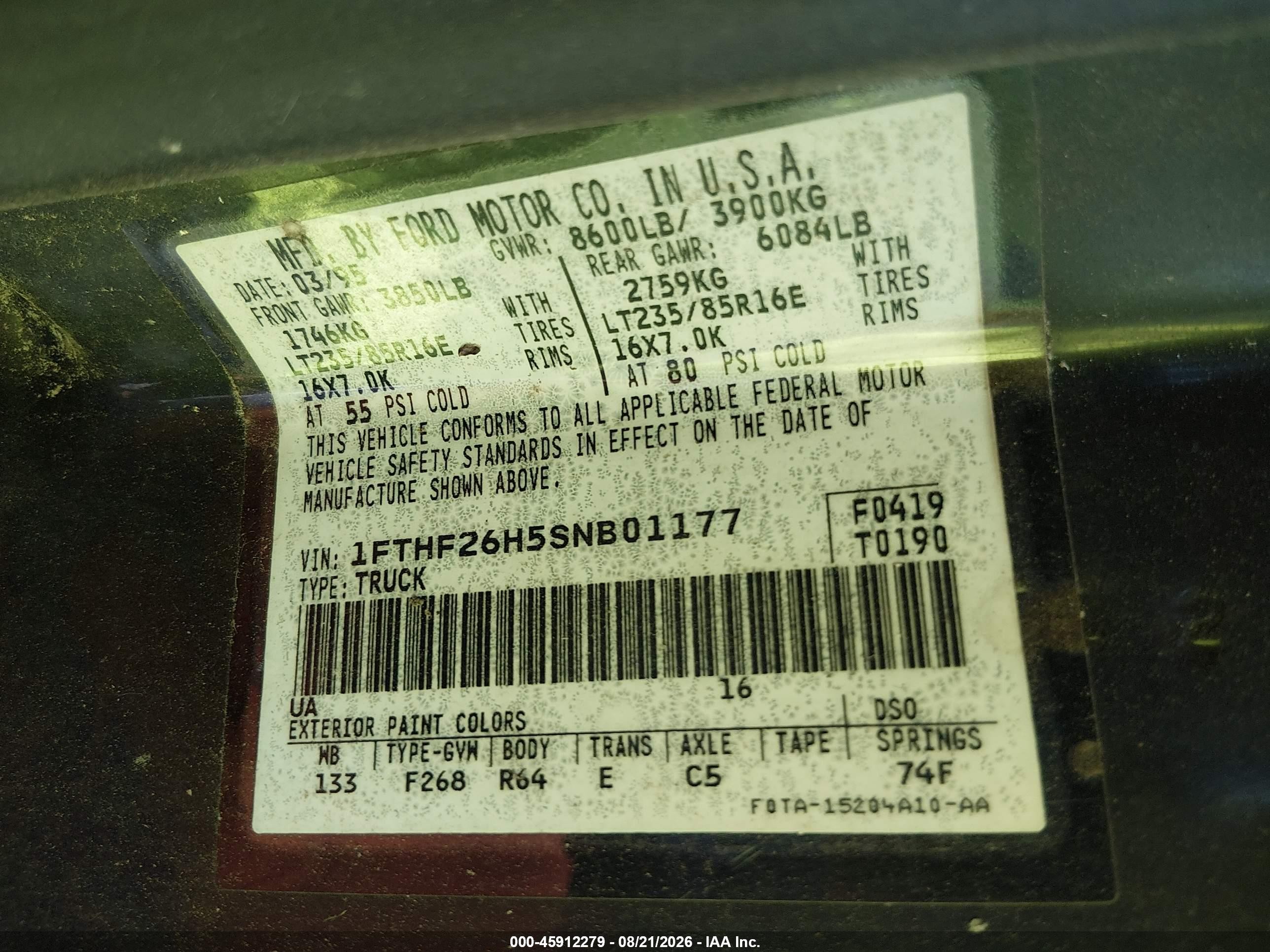 1995 Ford F250   Black vin: 1FTHF26H5SNB01177