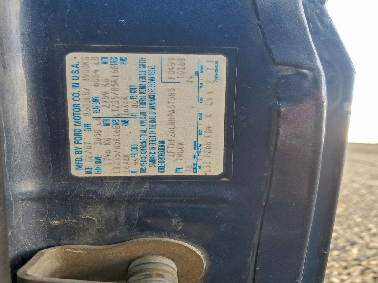 1987 Ford F250 Blue vin: 1FTHF26L8HPA57385