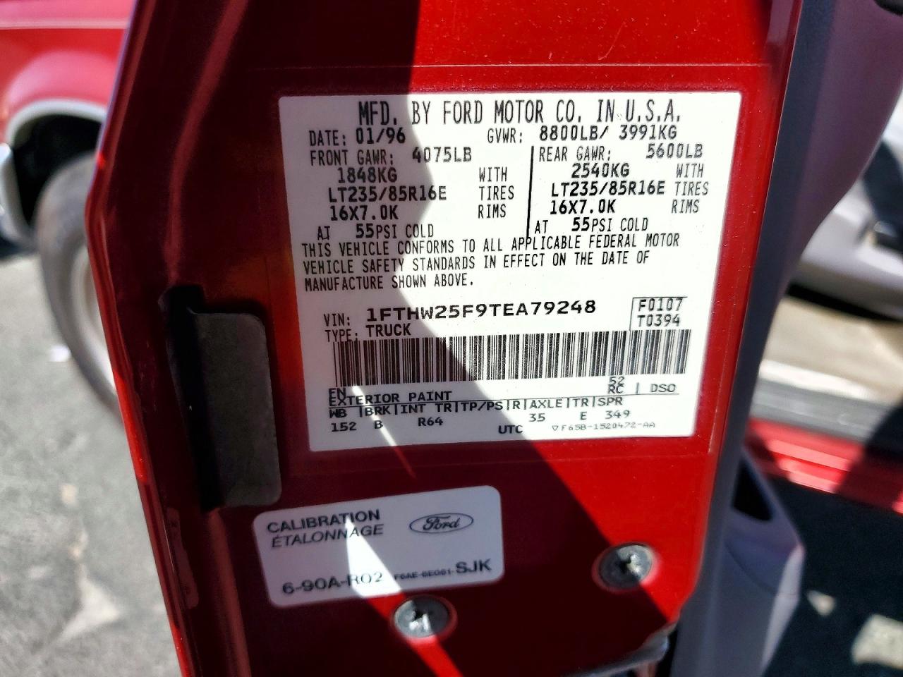 1993 Ford 250 Super Dut Red vin: 1FTHW25F9TEA79248