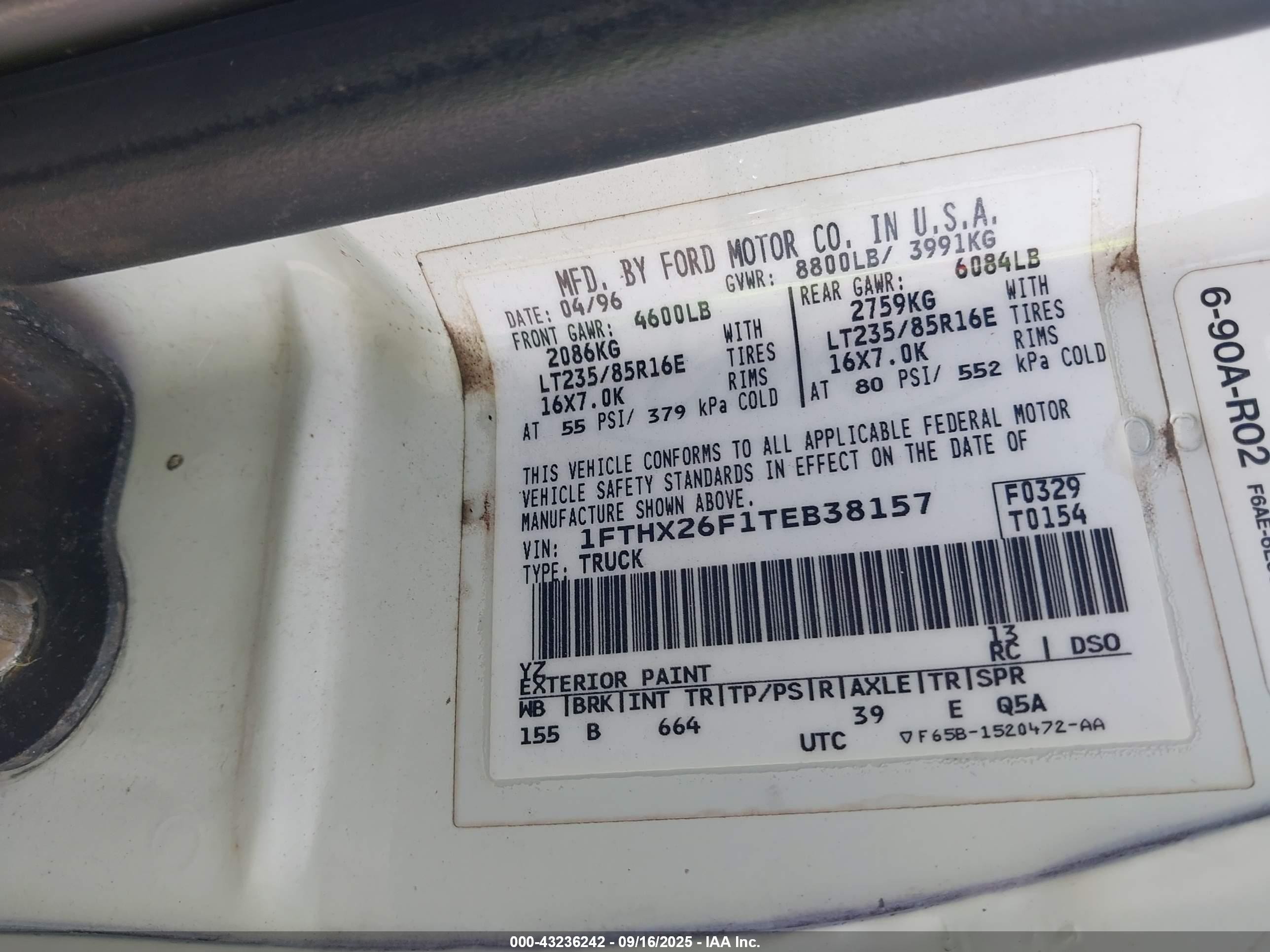 1996 Ford F250   White vin: 1FTHX26F1TEB38157