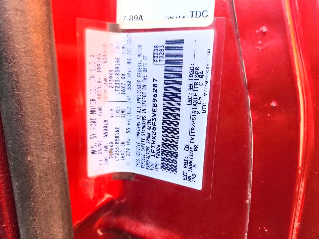 1997 Ford F250 Red vin: 1FTHX26F3VEB96287