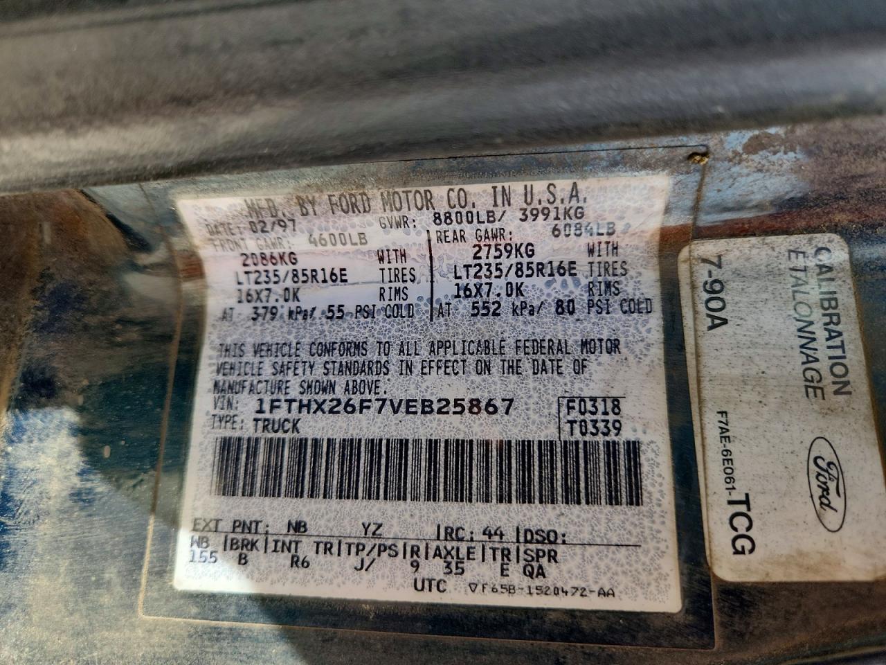 1997 Ford F250 Two Tone vin: 1FTHX26F7VEB25867