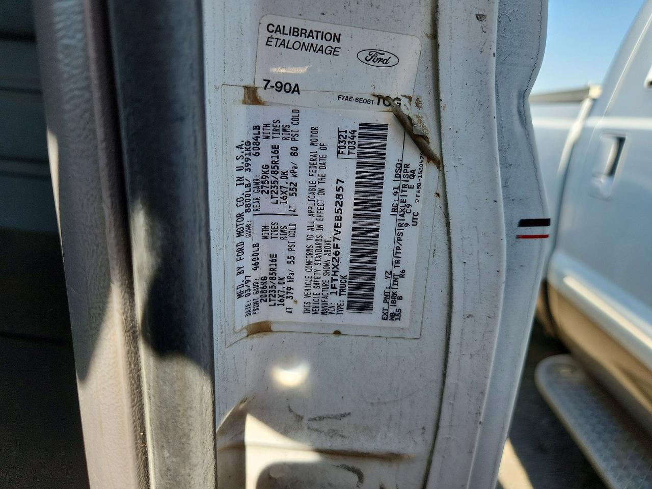 1997 Ford F250 White vin: 1FTHX26F7VEB52857