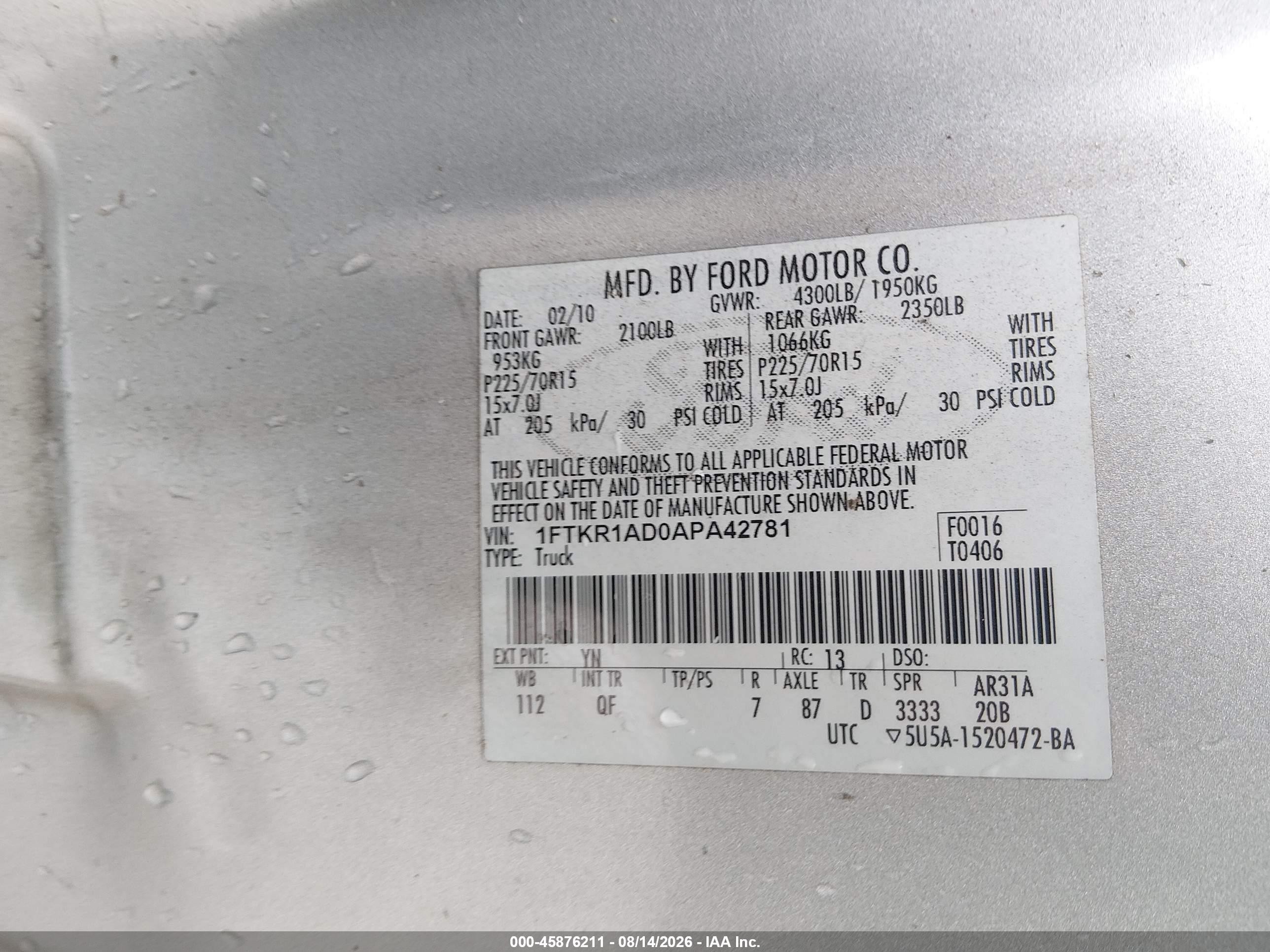 2010 Ford Ranger Xl/xlt Gray vin: 1FTKR1AD0APA42781