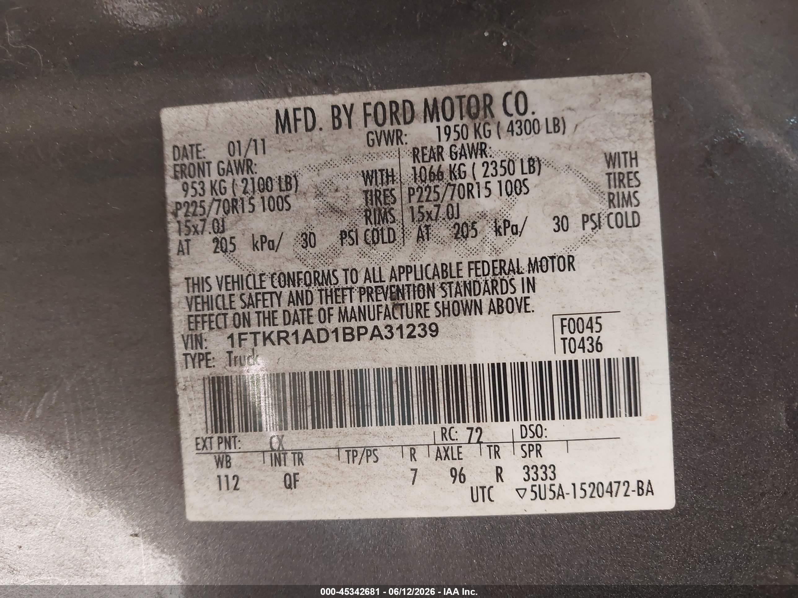 2011 Ford Ranger Xl Gray vin: 1FTKR1AD1BPA31239