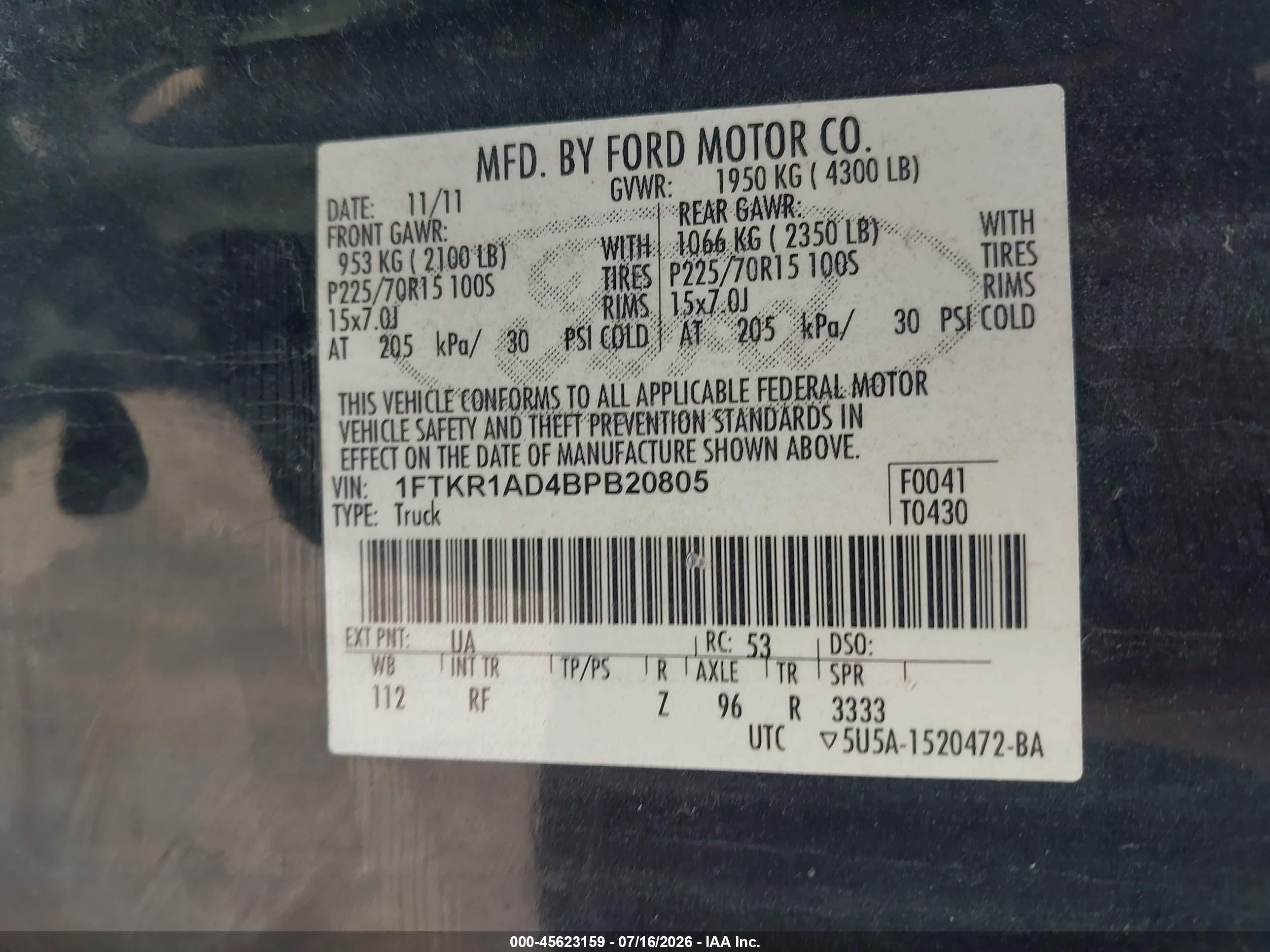 2011 Ford Ranger Xl Черный vin: 1FTKR1AD4BPB20805