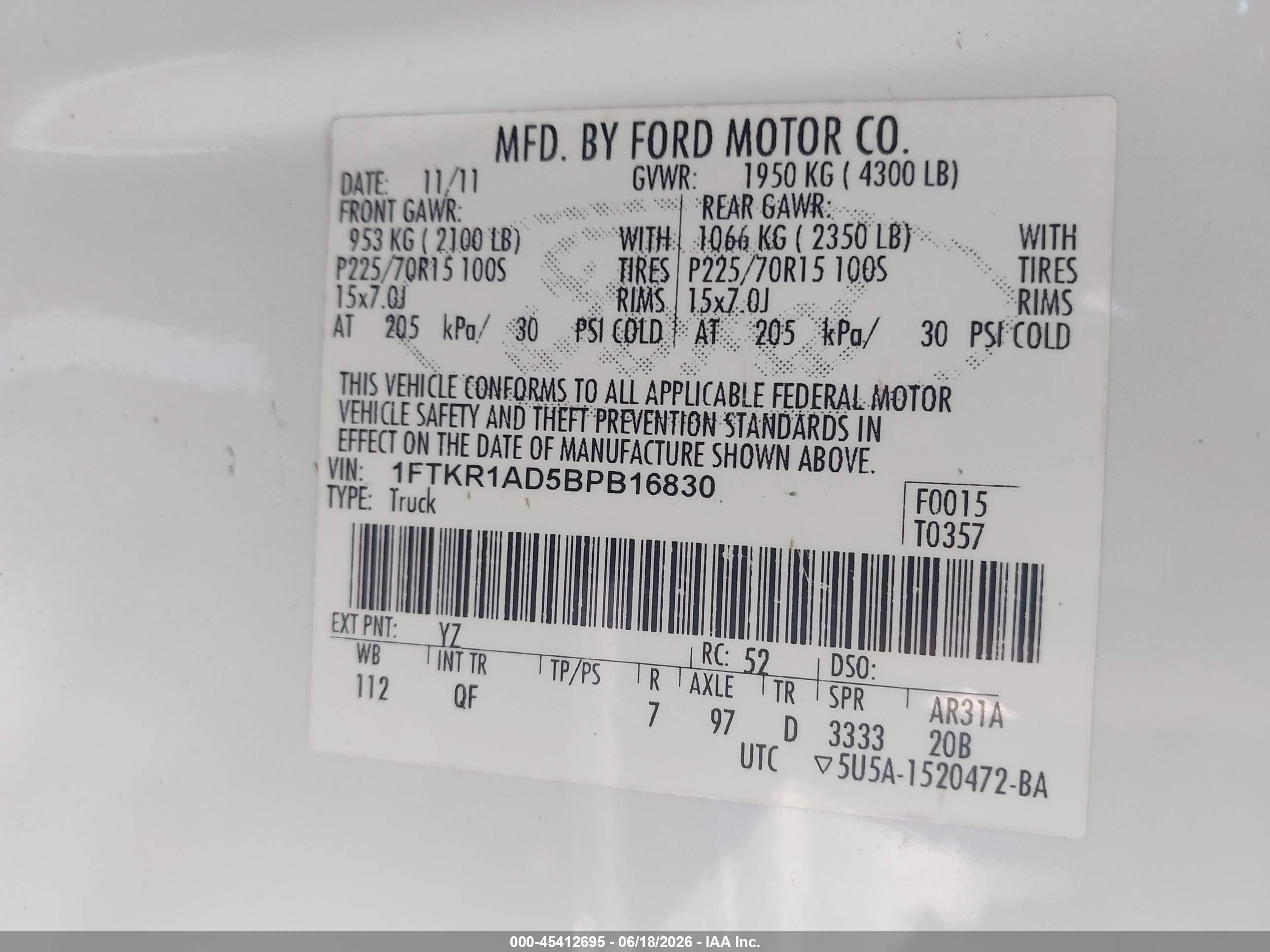 2011 Ford Ranger Xl/xlt Белый vin: 1FTKR1AD5BPB16830