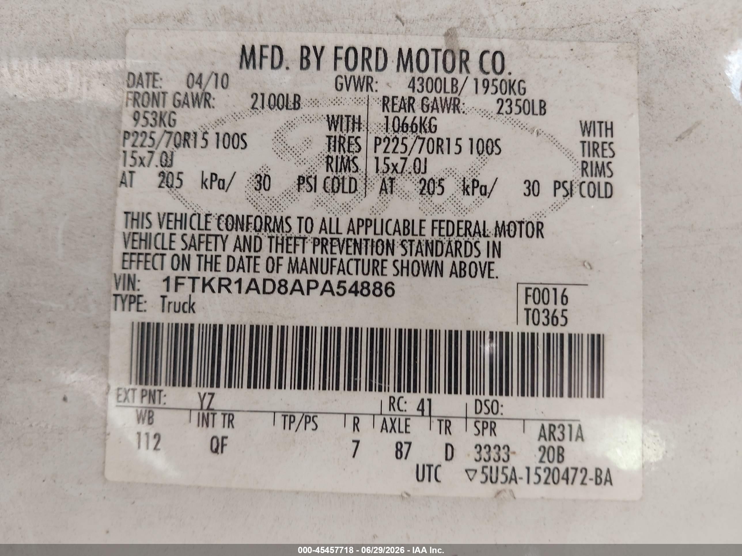 2010 Ford Ranger Xl/xlt White vin: 1FTKR1AD8APA54886