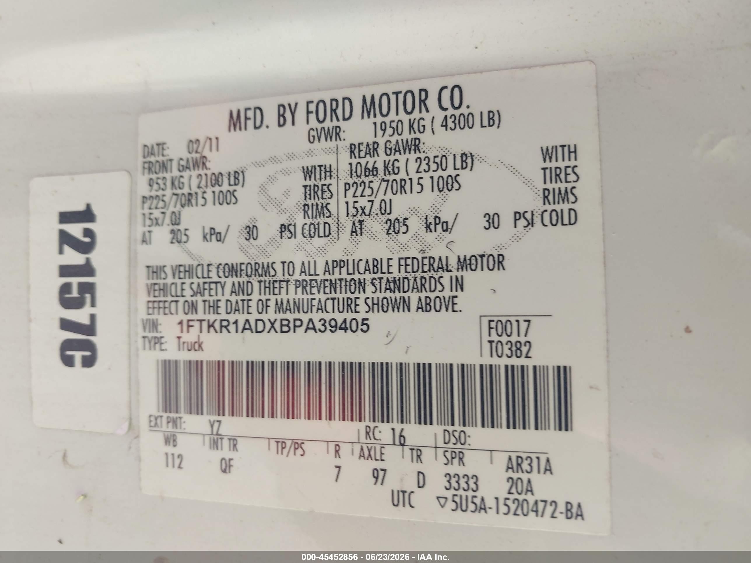 2011 Ford Ranger Xl/xlt White vin: 1FTKR1ADXBPA39405