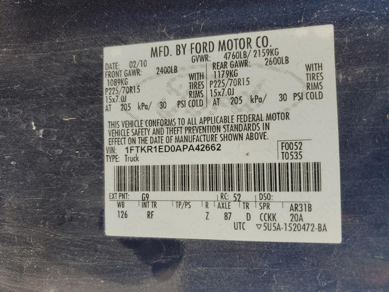 2010 Ford Ranger Super Cab Blue vin: 1FTKR1ED0APA42662
