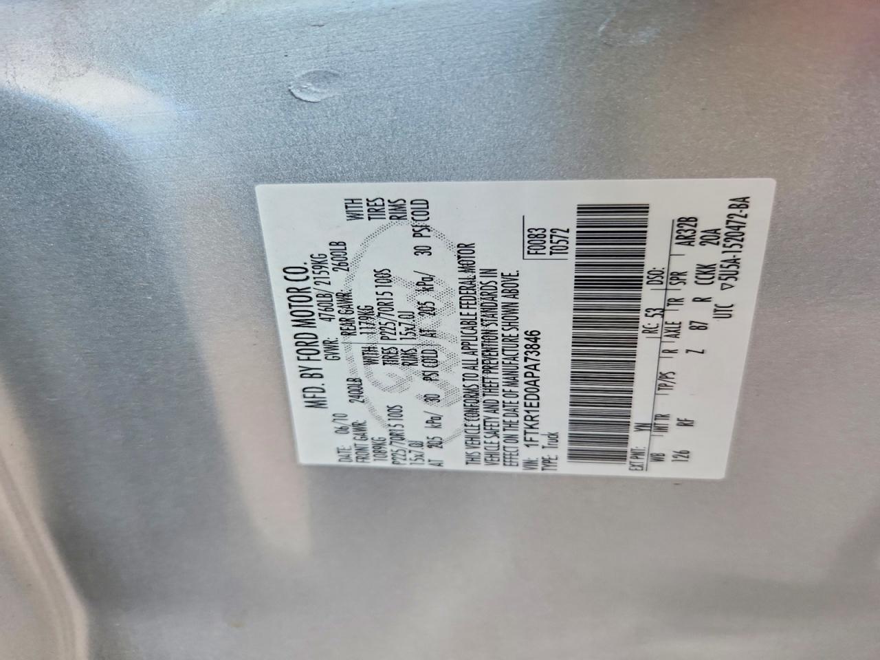 2010 Ford Ranger Super Cab Silver vin: 1FTKR1ED0APA73846