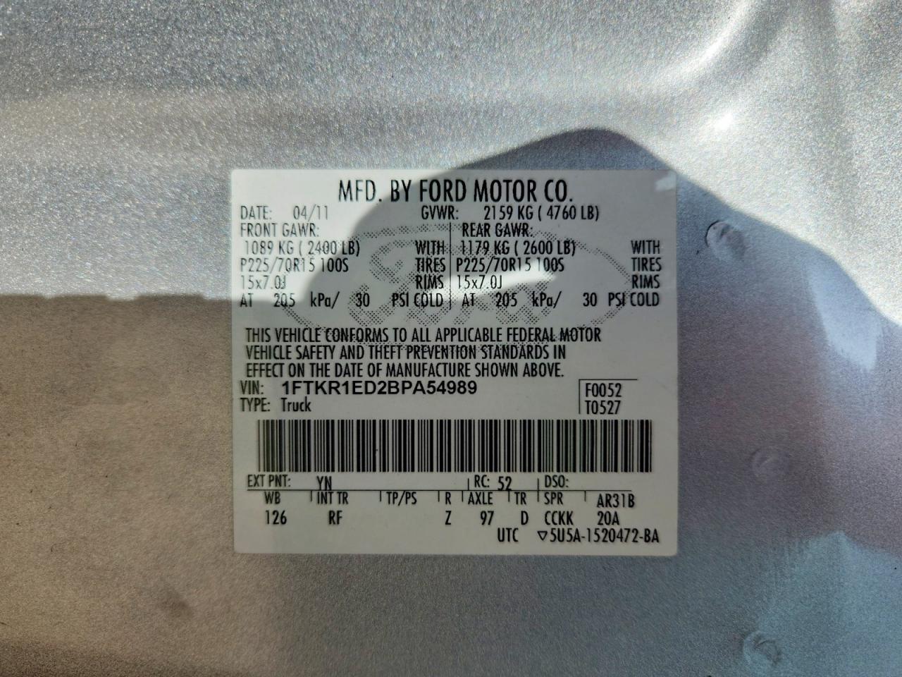 2011 Ford Ranger Super Cab Silver vin: 1FTKR1ED2BPA54989