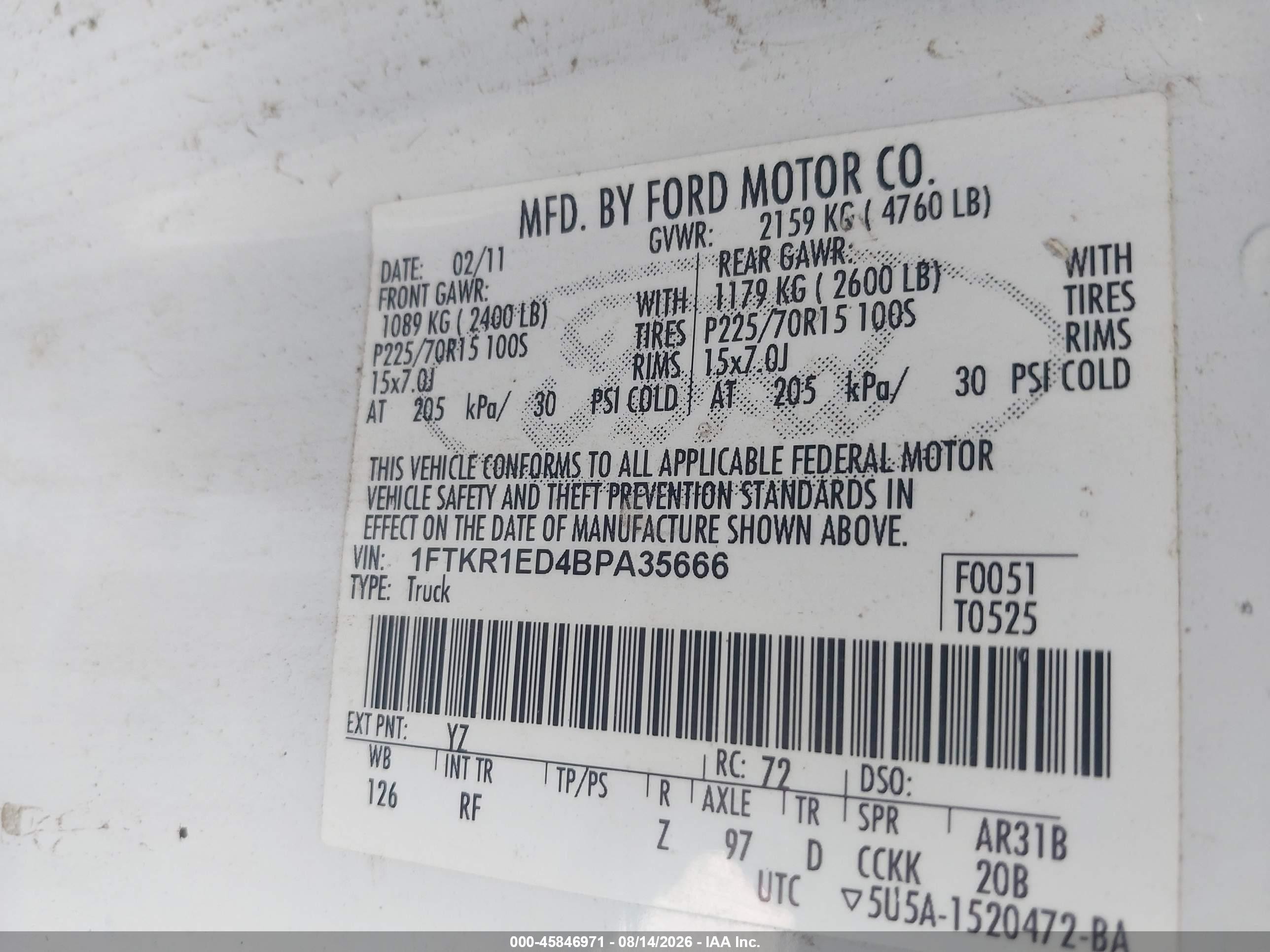 2011 Ford Ranger Xlt Белый vin: 1FTKR1ED4BPA35666