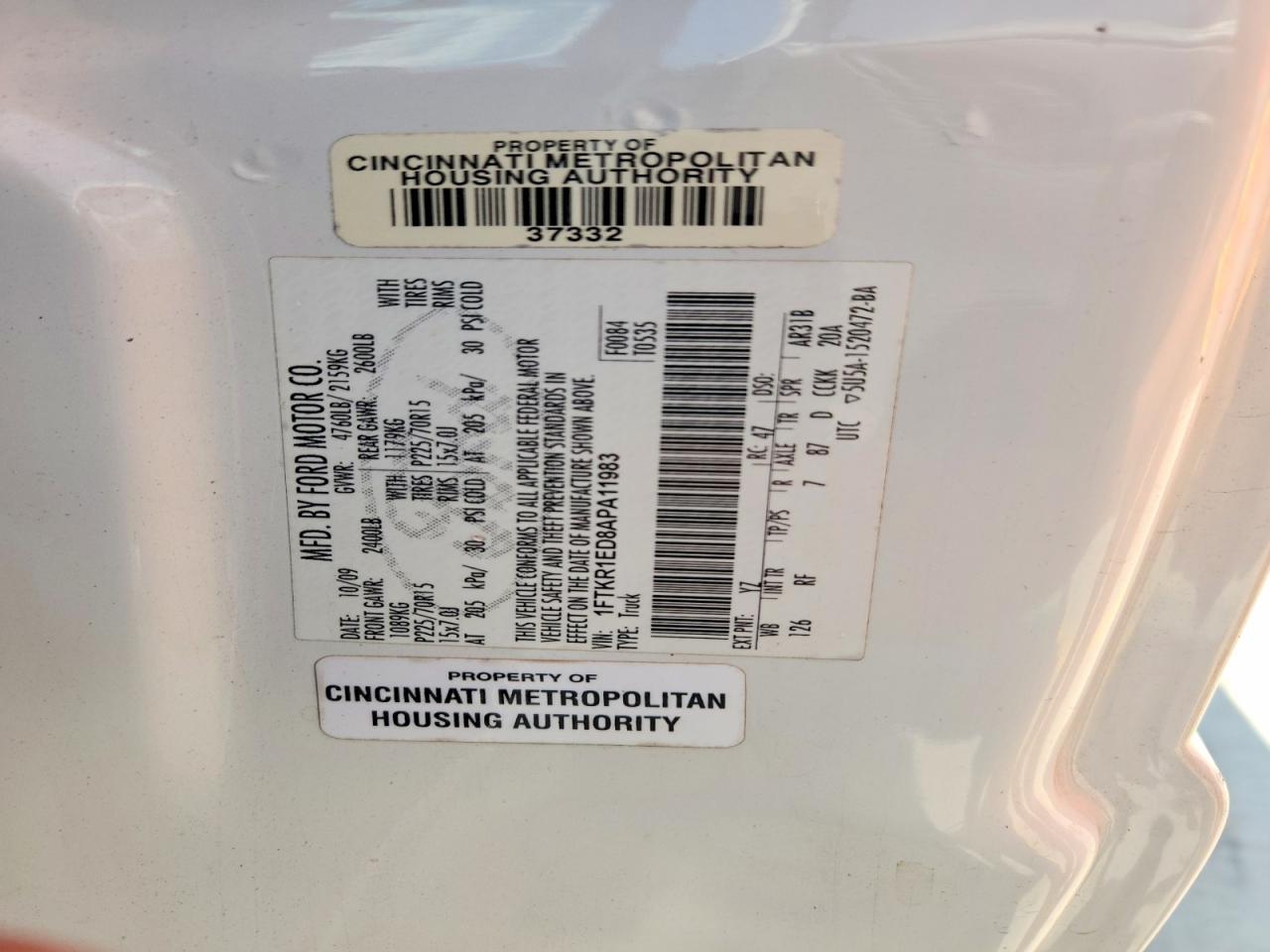 2010 Ford Ranger Super Cab White vin: 1FTKR1ED8APA11983