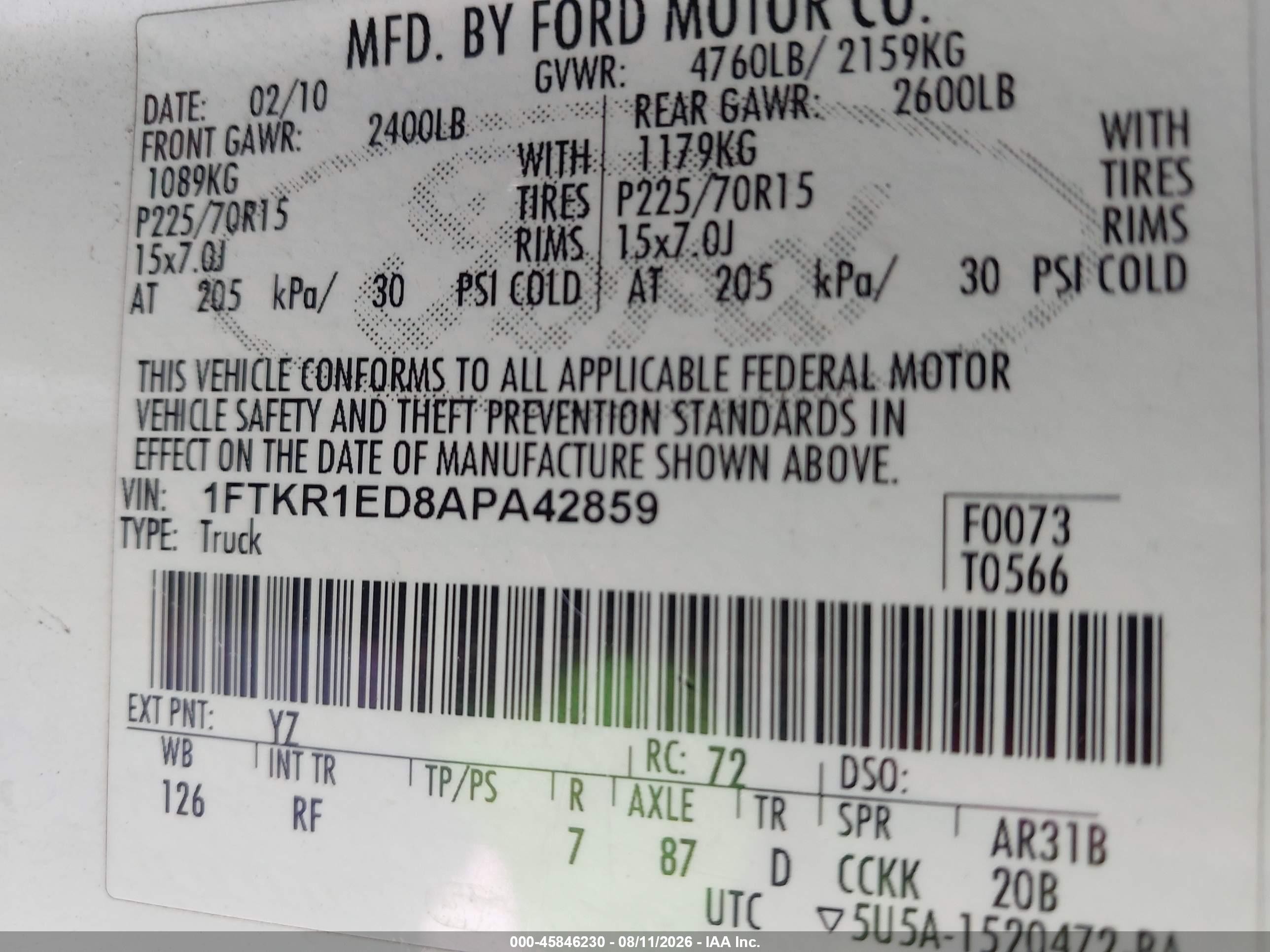 2010 Ford Ranger Xl/xlt White vin: 1FTKR1ED8APA42859