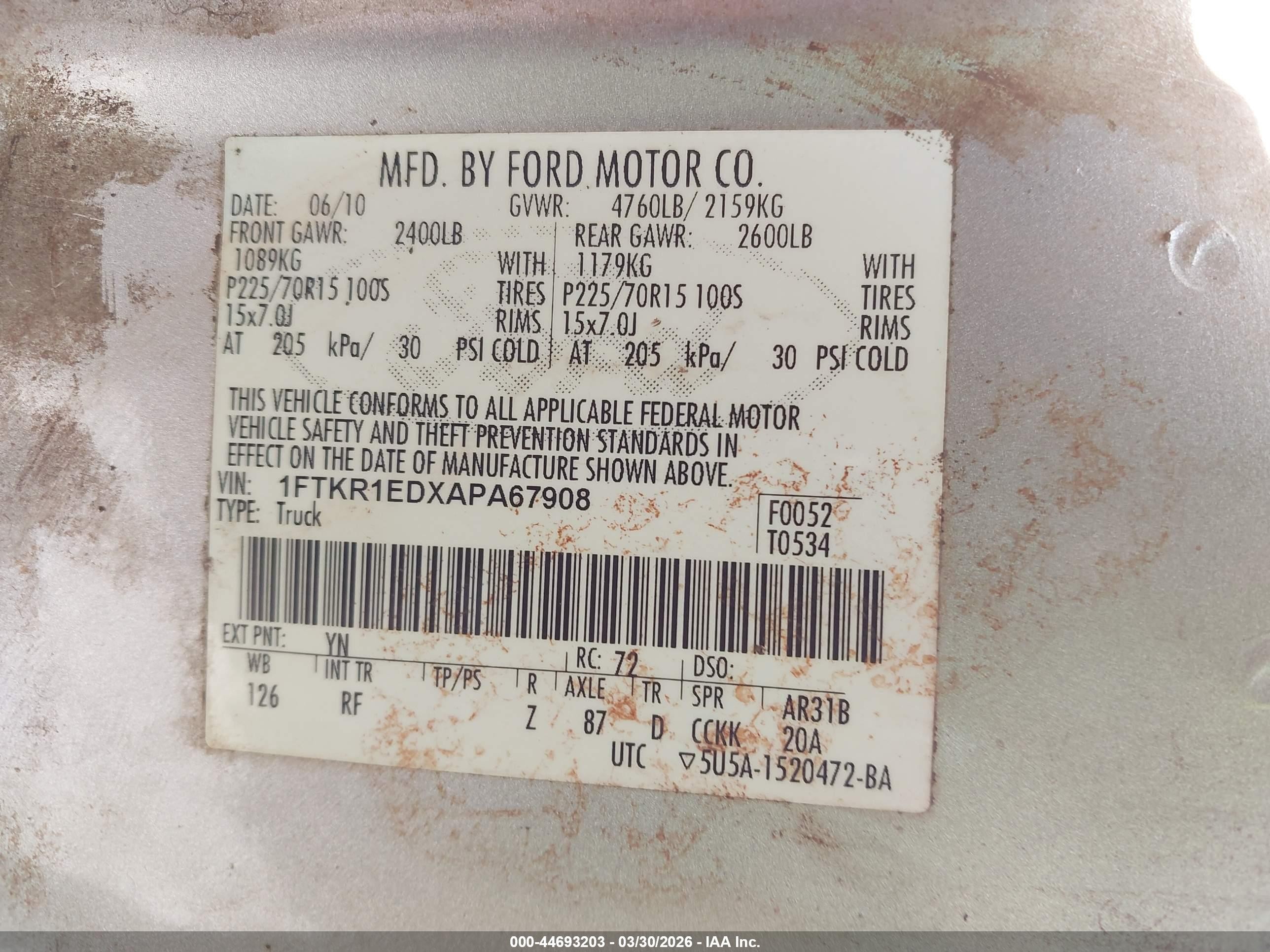 2010 Ford Ranger Xl/xlt Gray vin: 1FTKR1EDXAPA67908