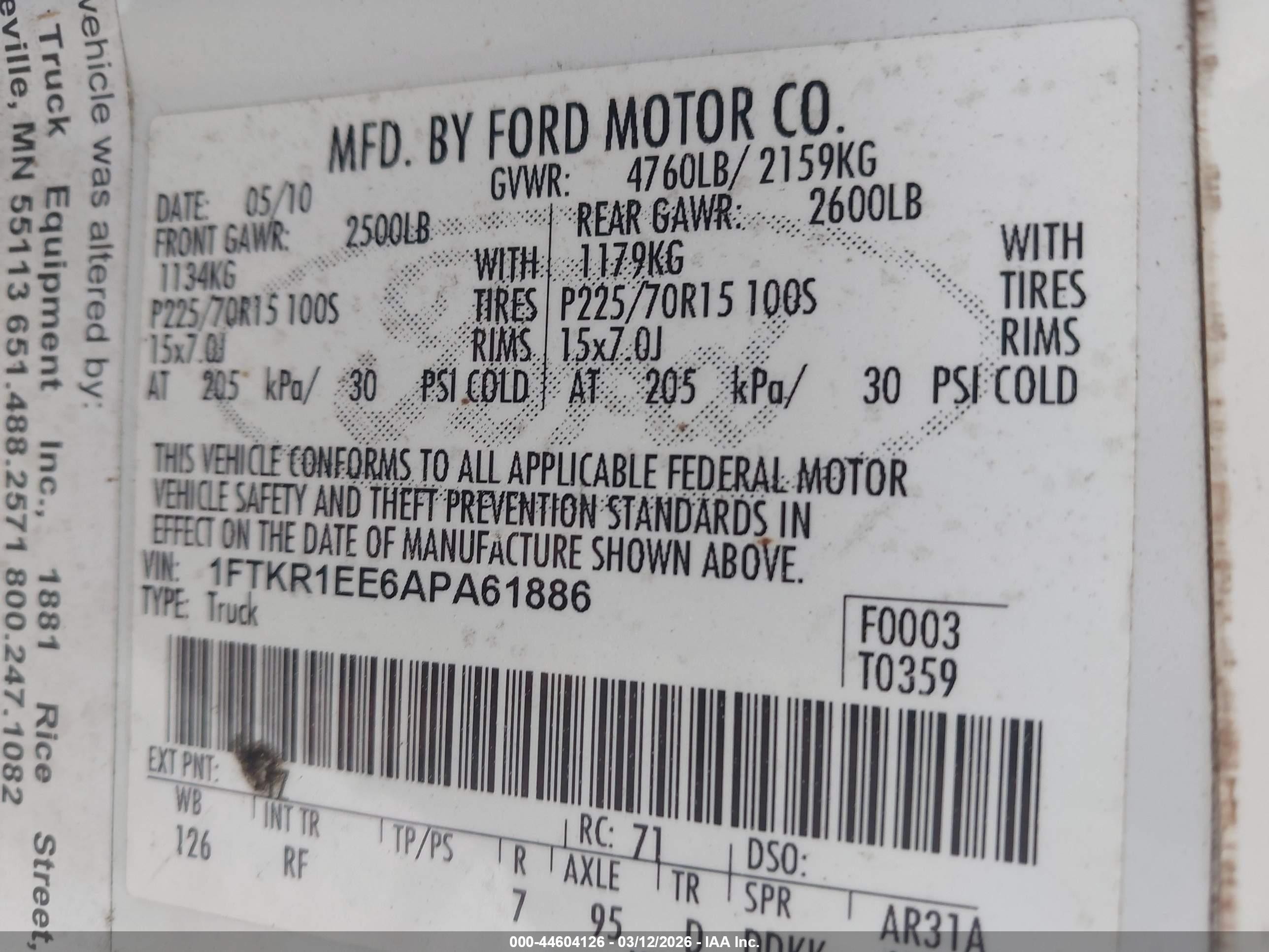 2010 Ford Ranger Sport/xl/xlt White vin: 1FTKR1EE6APA61886