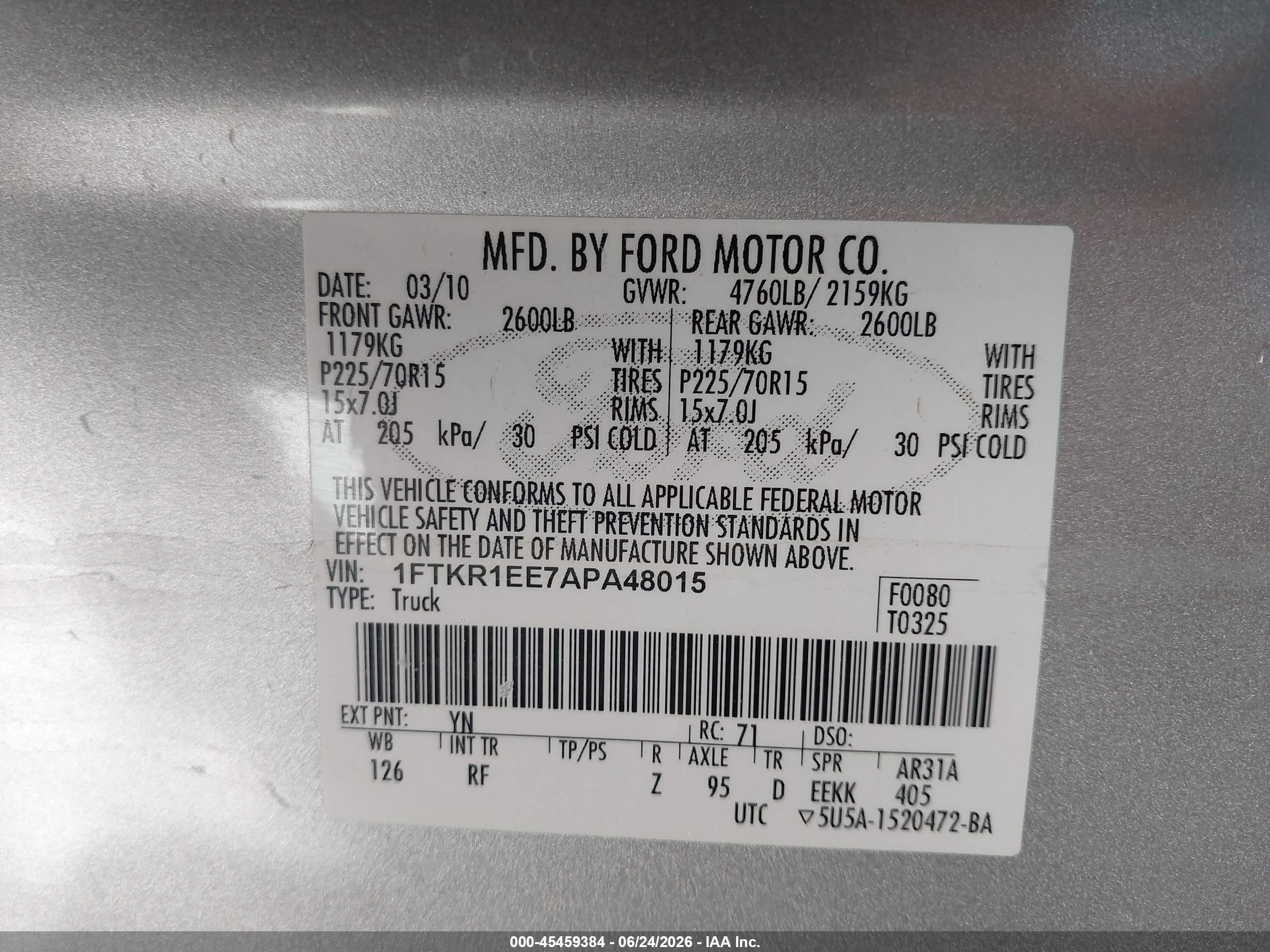 2010 Ford Ranger Sport/xl/xlt Silver vin: 1FTKR1EE7APA48015