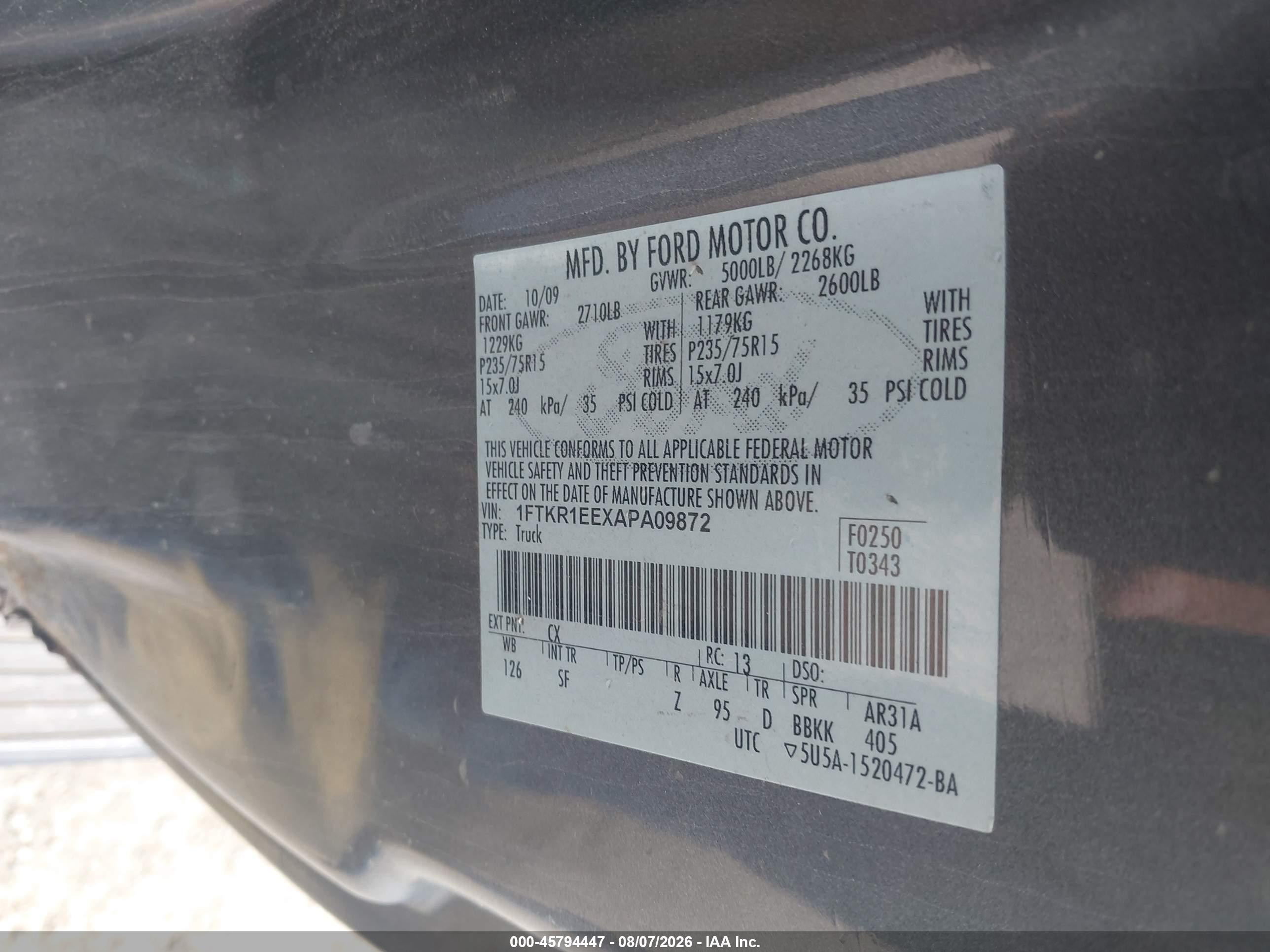 2010 Ford Ranger Sport/xl/xlt Gray vin: 1FTKR1EEXAPA09872